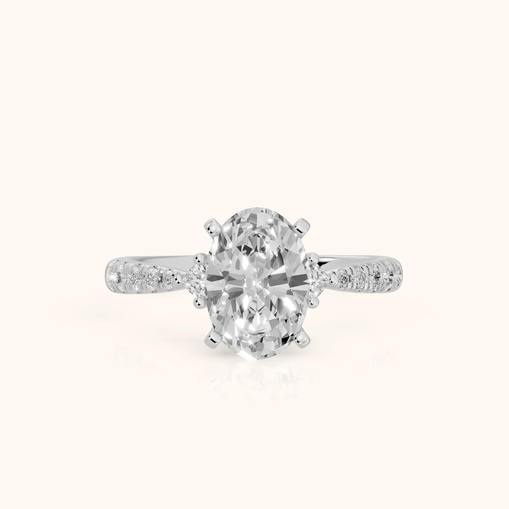 Alethea Three-Stone Pavé Oval Diamond Engagement Ring in Platinum — view 1