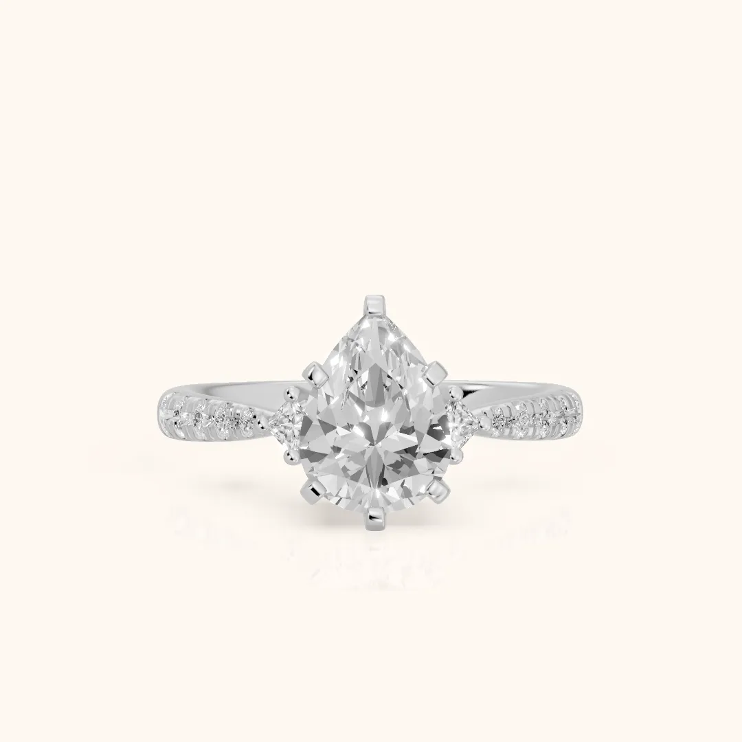 Alethea Three-Stone Pavé Pear Diamond Engagement Ring in Silver — view 2
