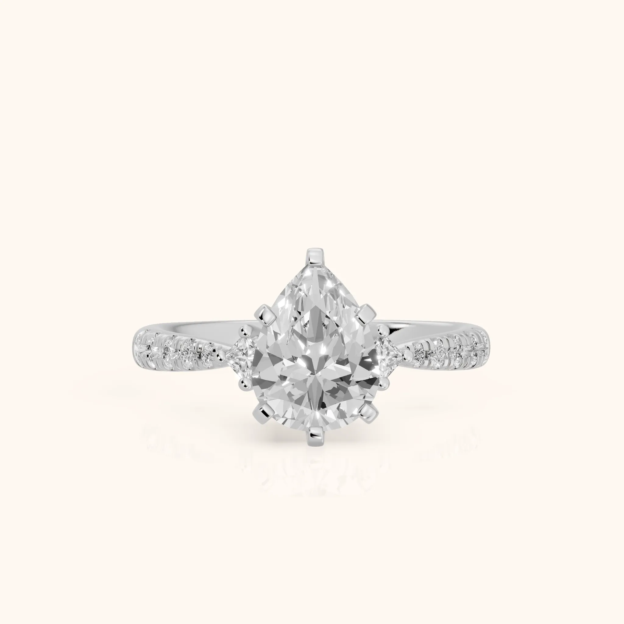 Alethea Three-Stone Pavé Pear Diamond Engagement Ring in Silver — view 1