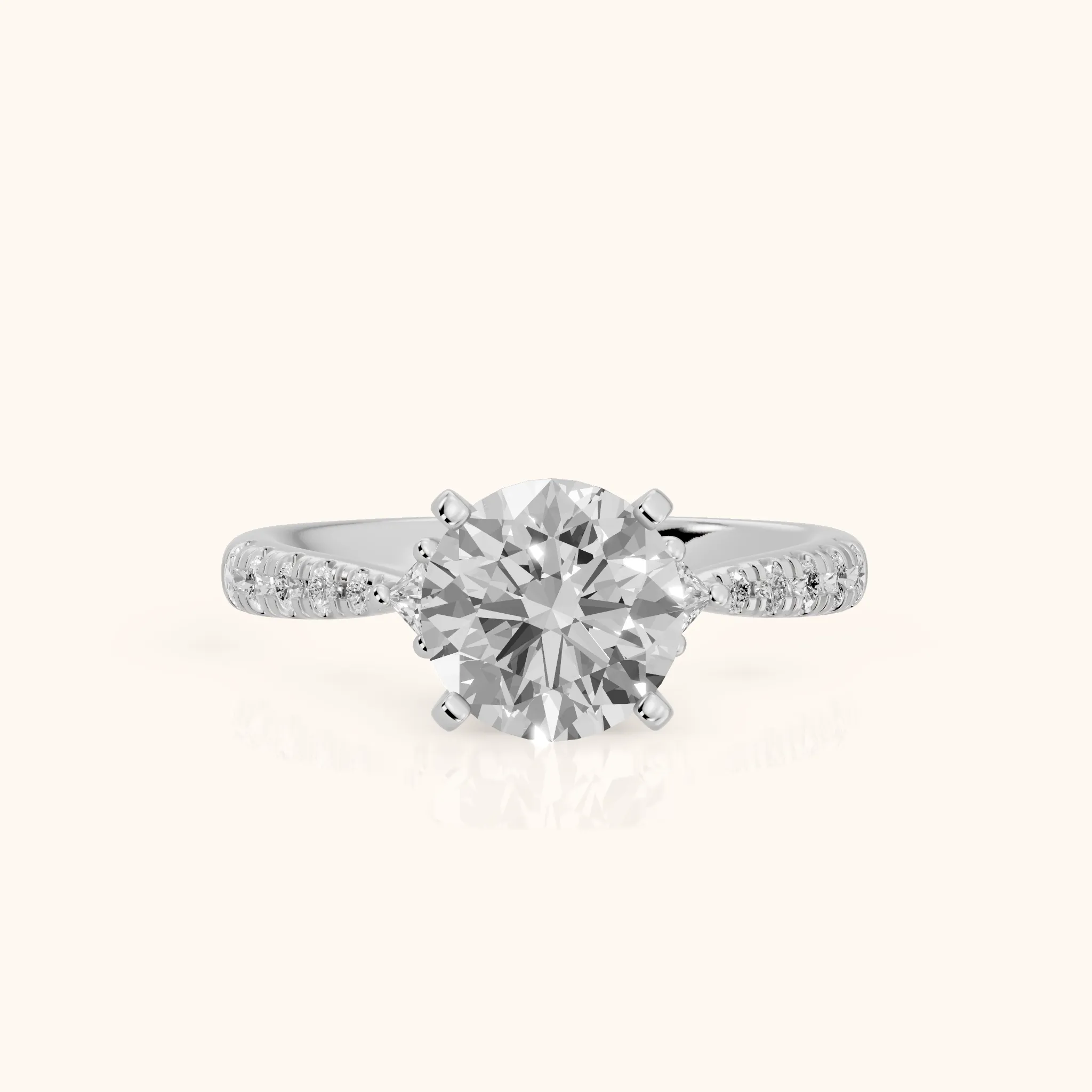 Alethea Three-Stone Pavé Round Diamond Engagement Ring in Platinum — view 1