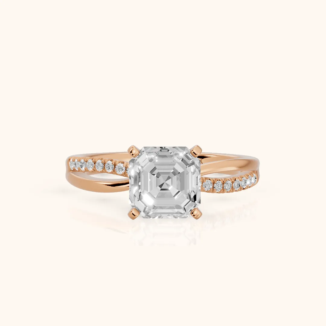 Alida Split Shank Pavé Asscher Diamond Engagement Ring in Rose Gold — view 2
