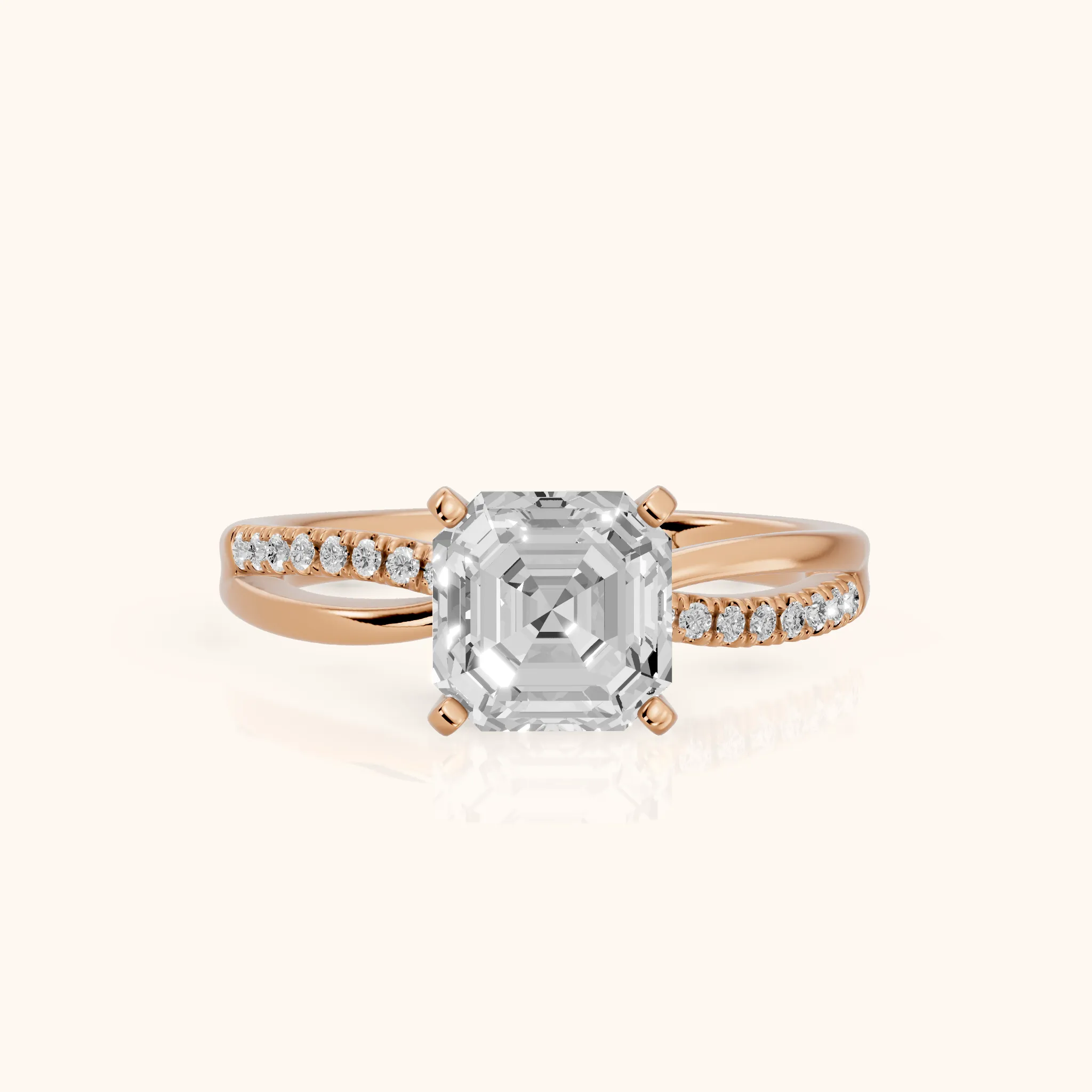 Alida Split Shank Pavé Asscher Diamond Engagement Ring in Rose Gold — view 1