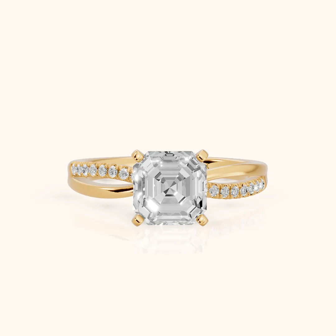 Alida Split Shank Pavé Asscher Diamond Engagement Ring in Yellow Gold — view 2