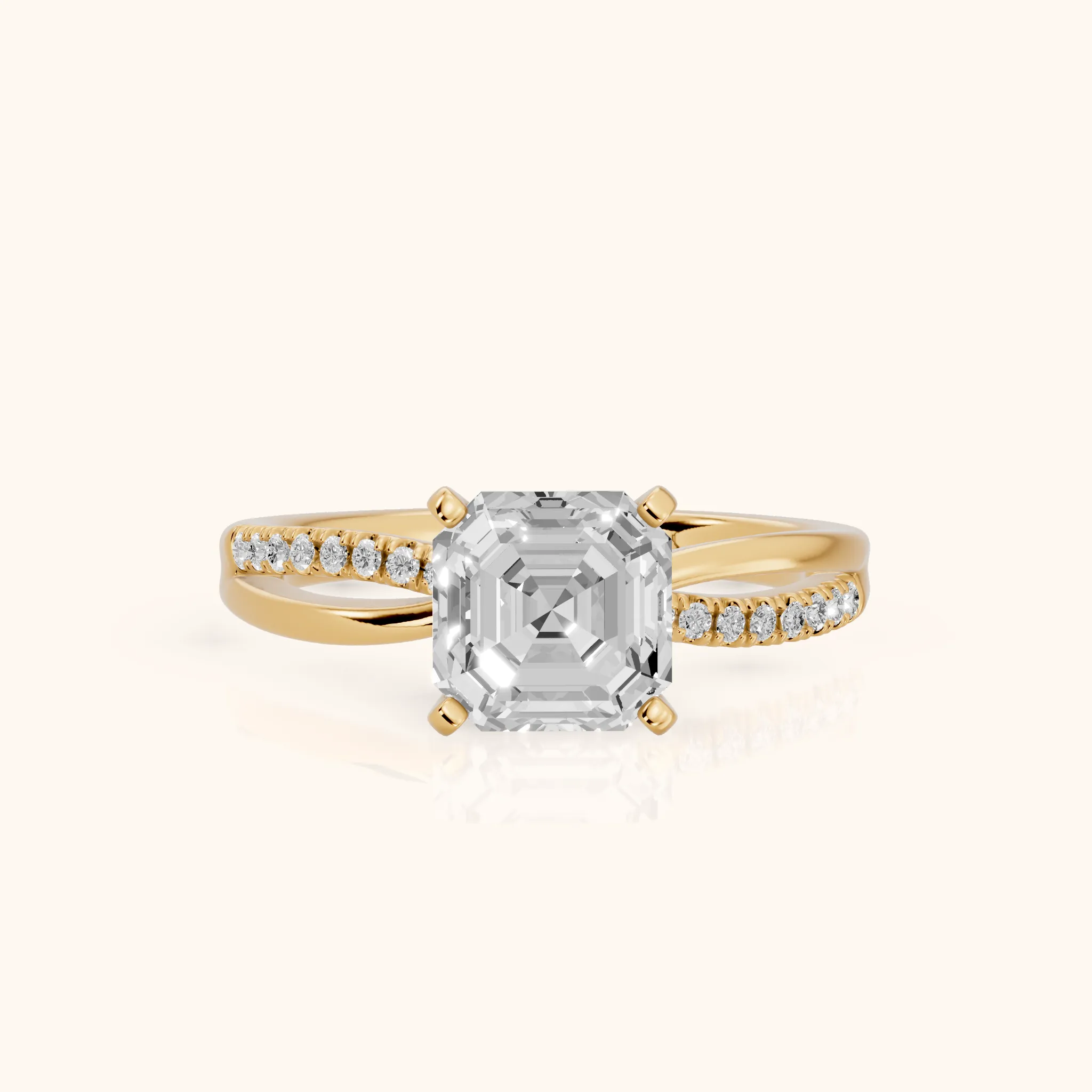 Alida Split Shank Pavé Asscher Diamond Engagement Ring in Yellow Gold — view 1