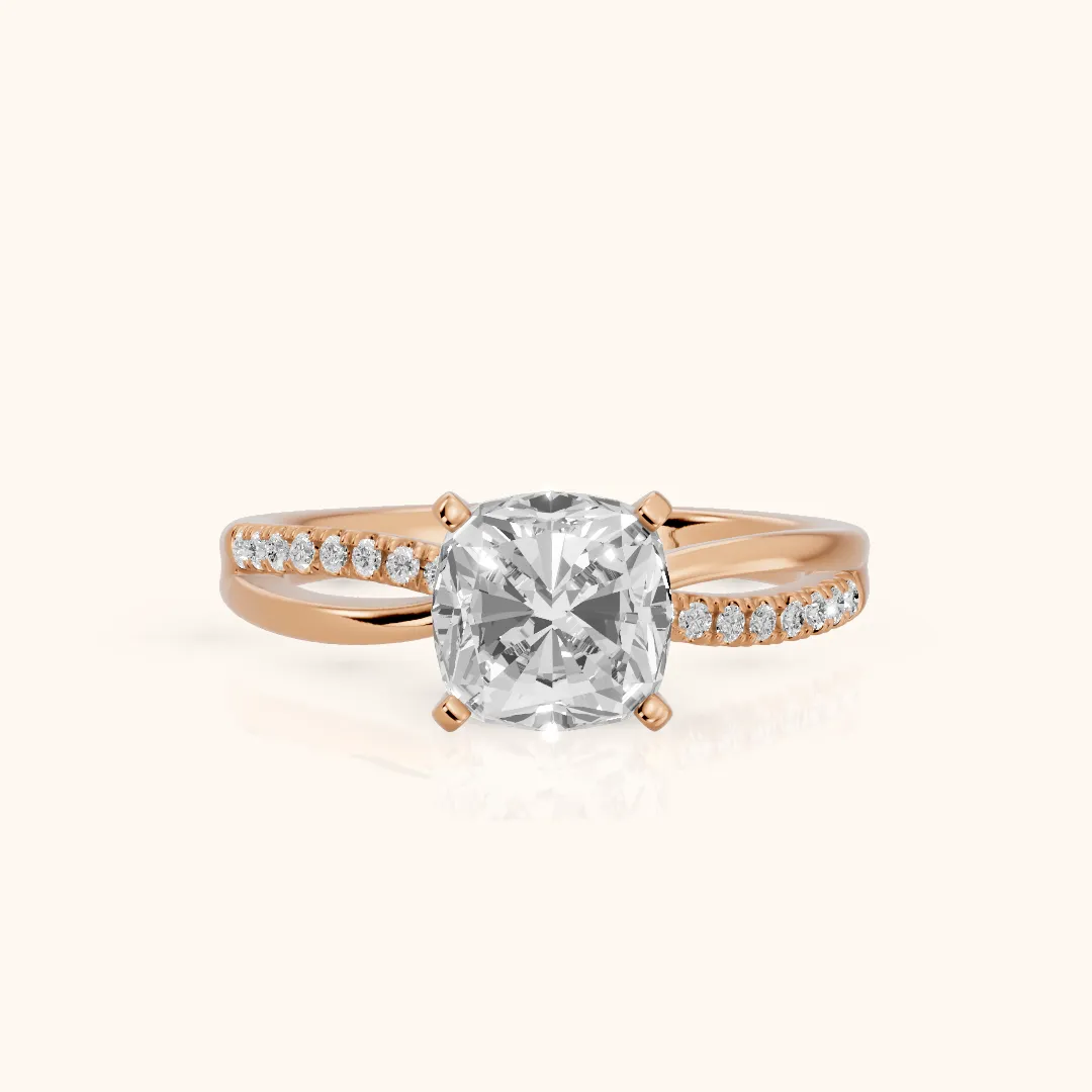 Alida Split Shank Pavé Cushion Diamond Engagement Ring in Rose Gold — view 2
