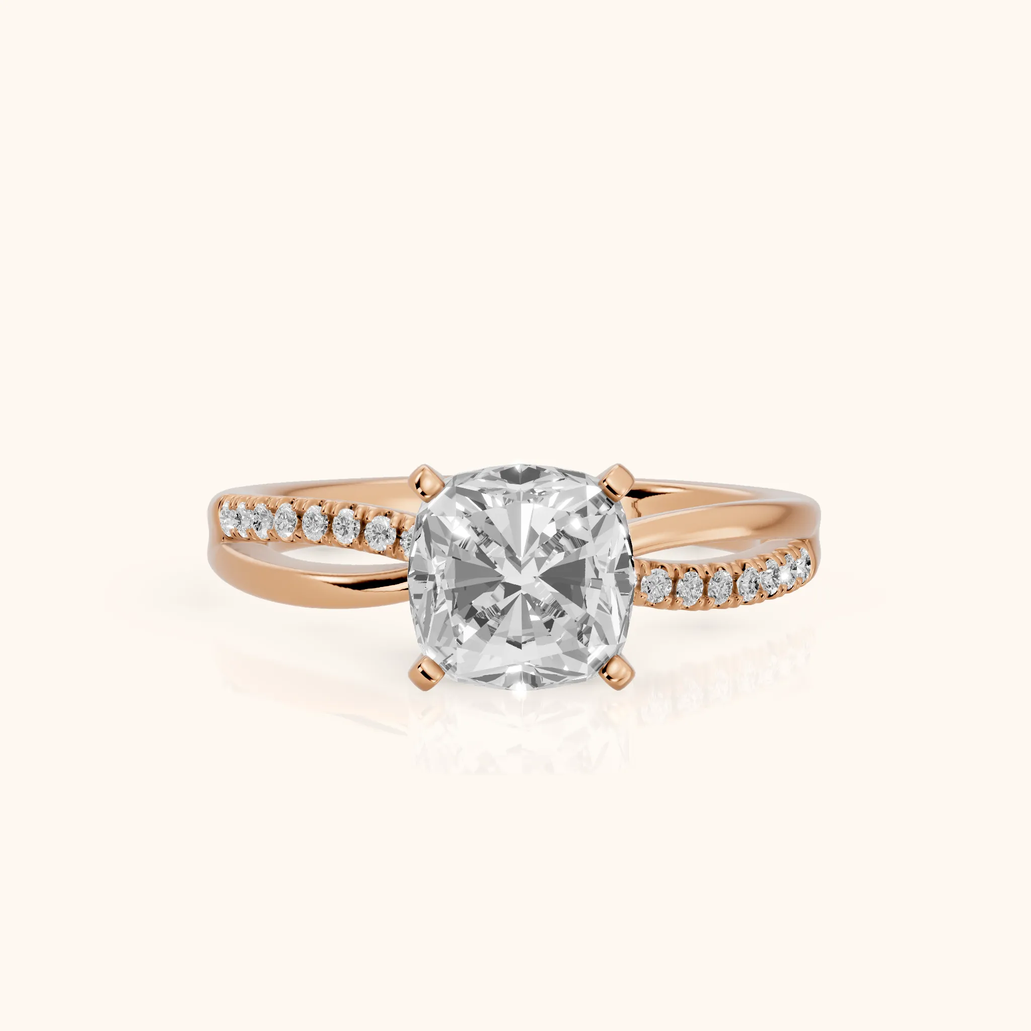 Alida Split Shank Pavé Cushion Diamond Engagement Ring in Rose Gold — view 1