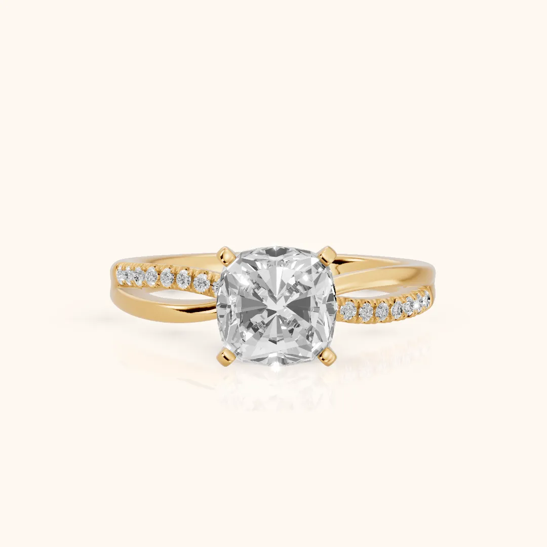 Alida Split Shank Pavé Cushion Diamond Engagement Ring in Yellow Gold — view 2