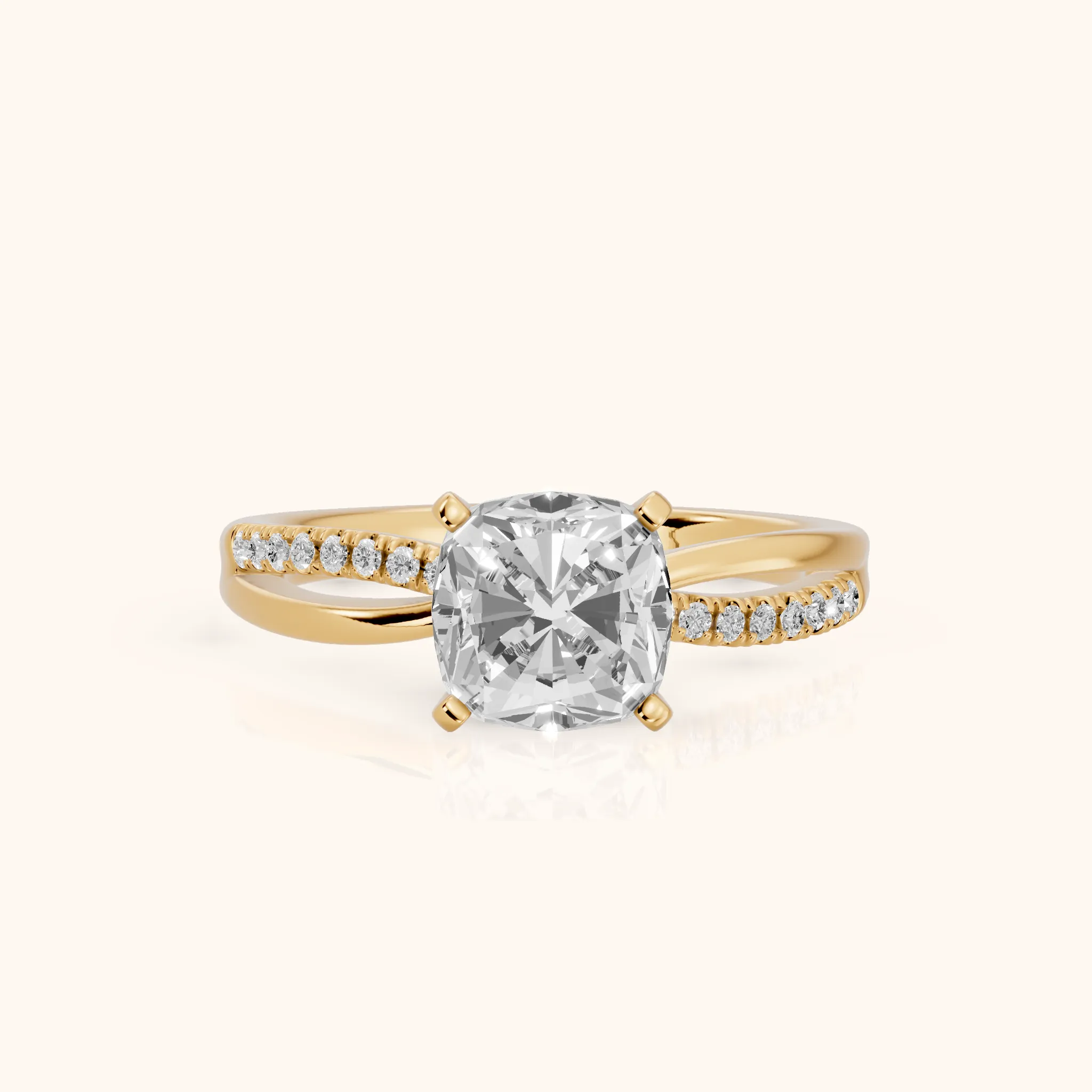 Alida Split Shank Pavé Cushion Diamond Engagement Ring in Yellow Gold — view 1