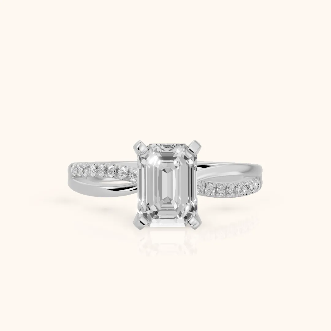 Alida Split Shank Pavé Emerald Diamond Engagement Ring in Silver — view 2