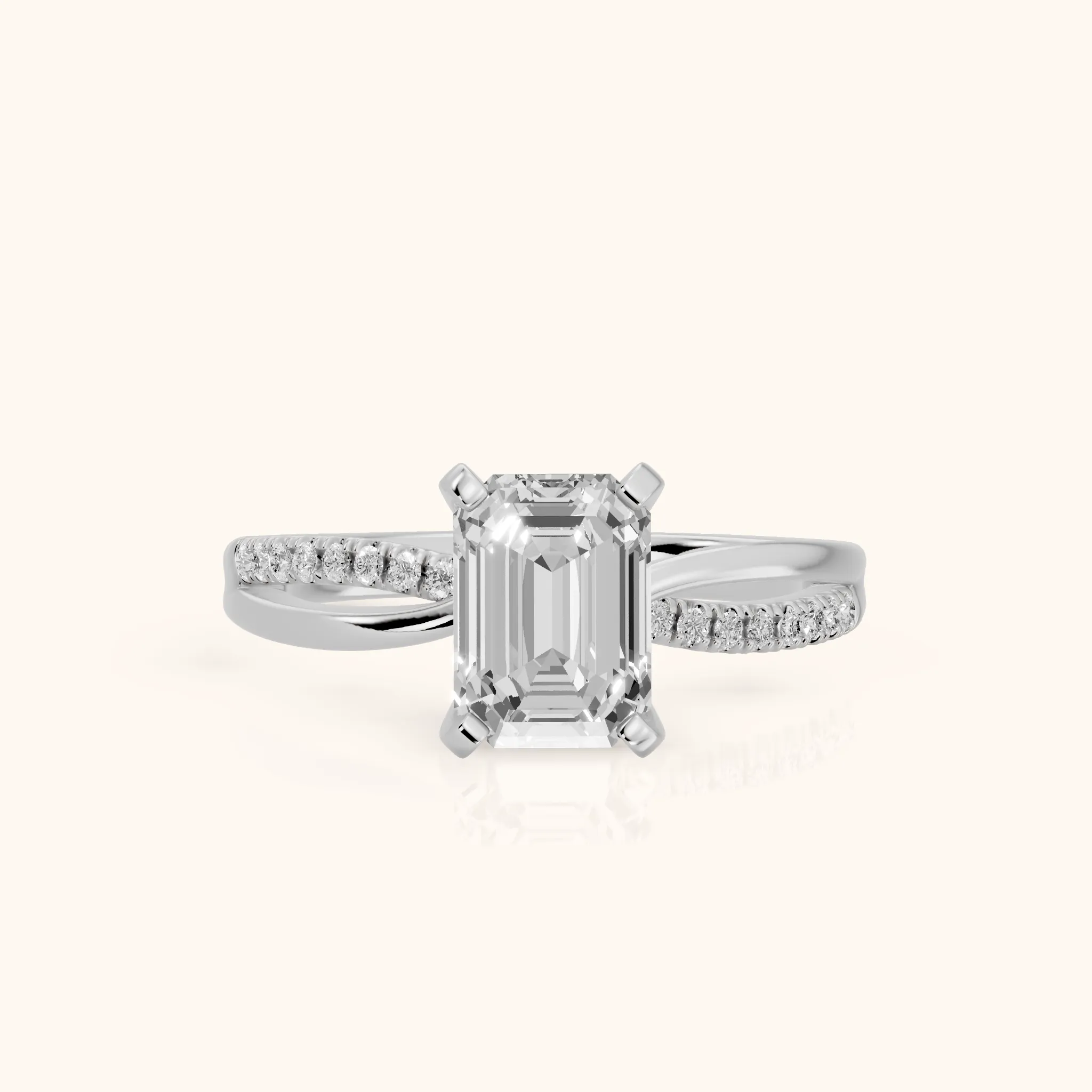 Alida Split Shank Pavé Emerald Diamond Engagement Ring in Silver — view 1
