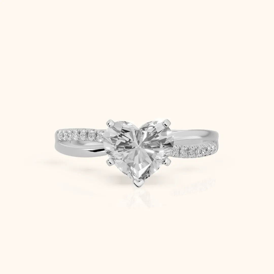 Alida Split Shank Pavé Heart Diamond Engagement Ring in Platinum — view 2