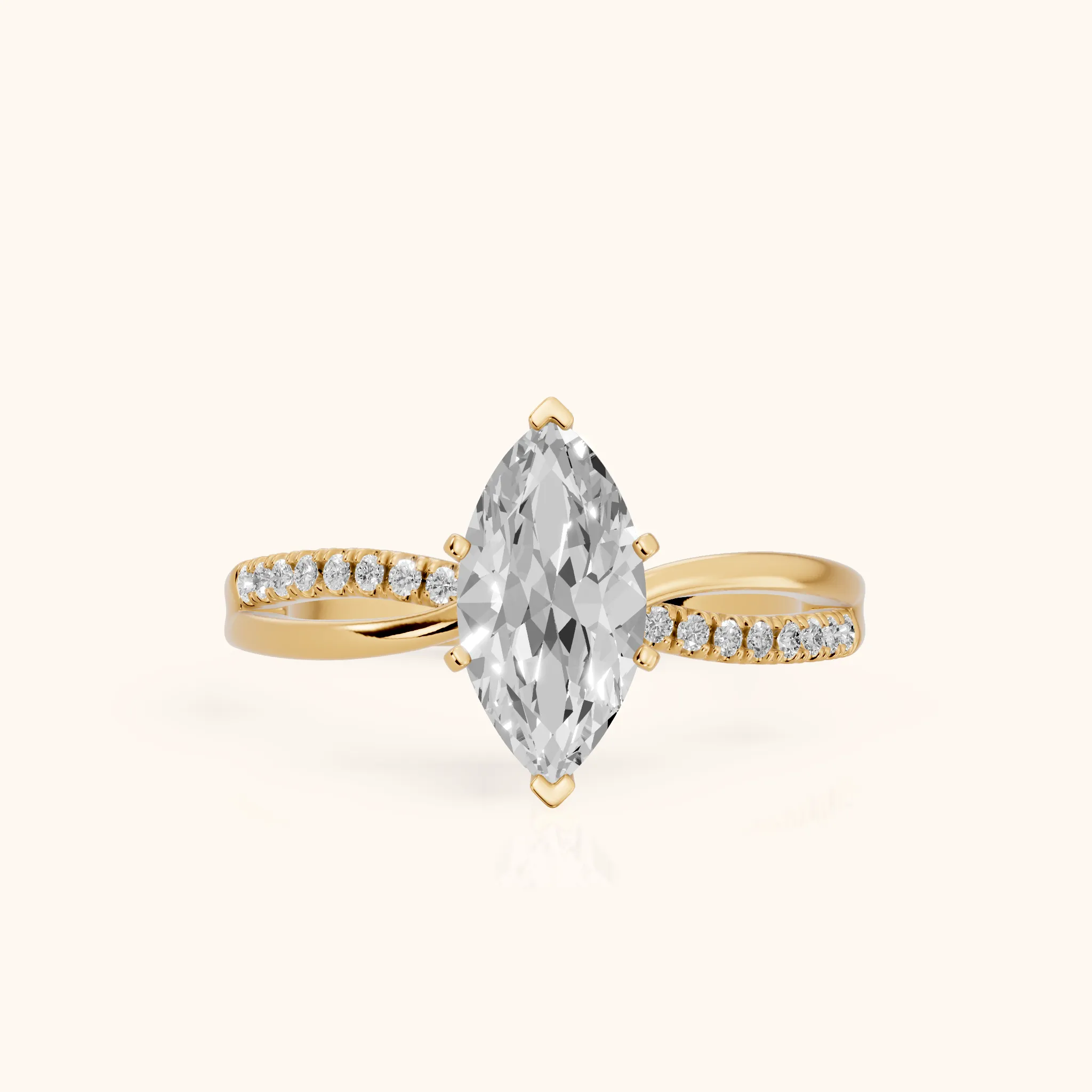 Alida Split Shank Pavé Marquise Diamond Engagement Ring in Yellow Gold — view 1