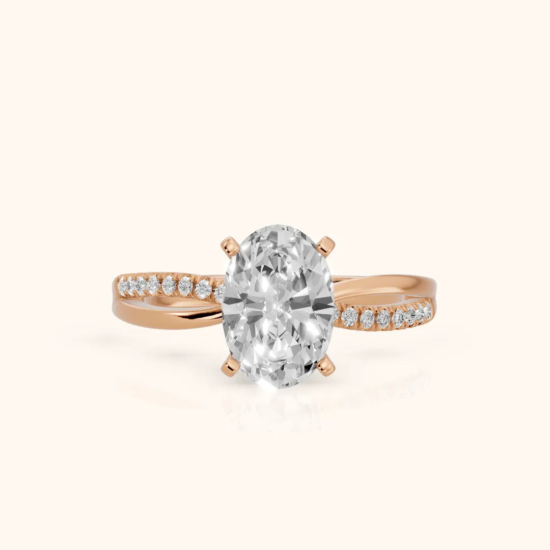 Alida Split Shank Pavé Oval Diamond Engagement Ring in Rose Gold — view 2