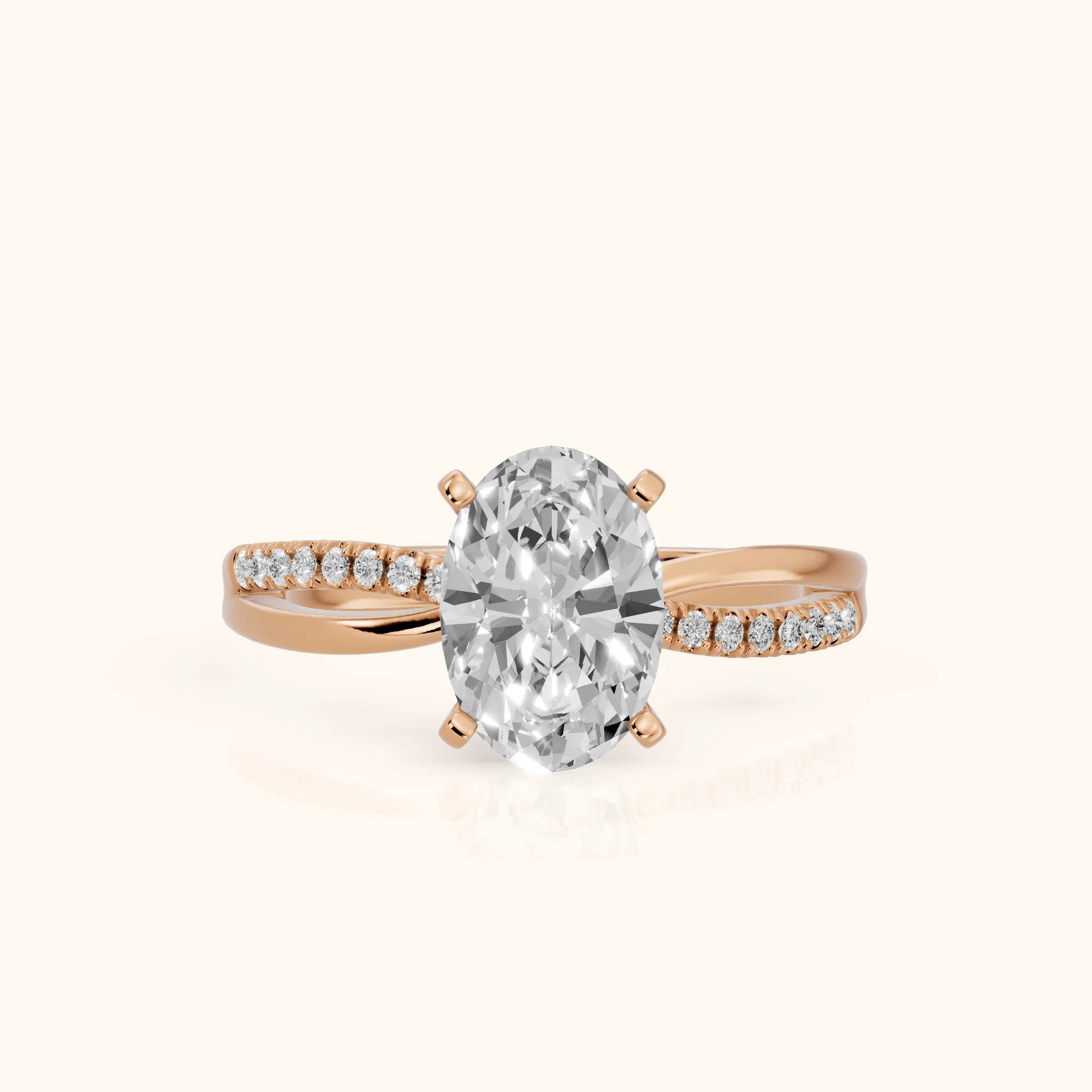 Alida Split Shank Pavé Oval Diamond Engagement Ring in Rose Gold — view 1