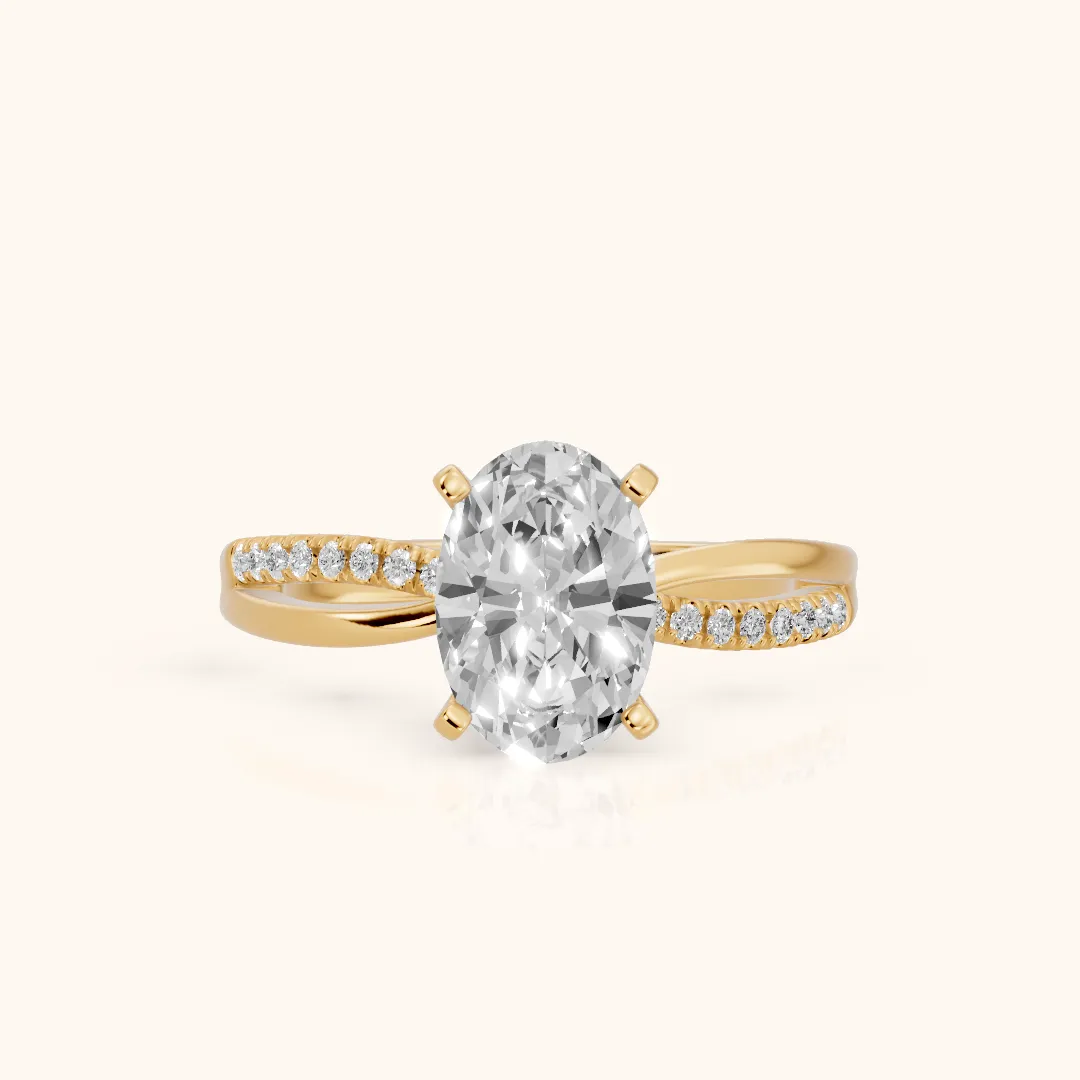 Alida Split Shank Pavé Oval Diamond Engagement Ring in Yellow Gold — view 2