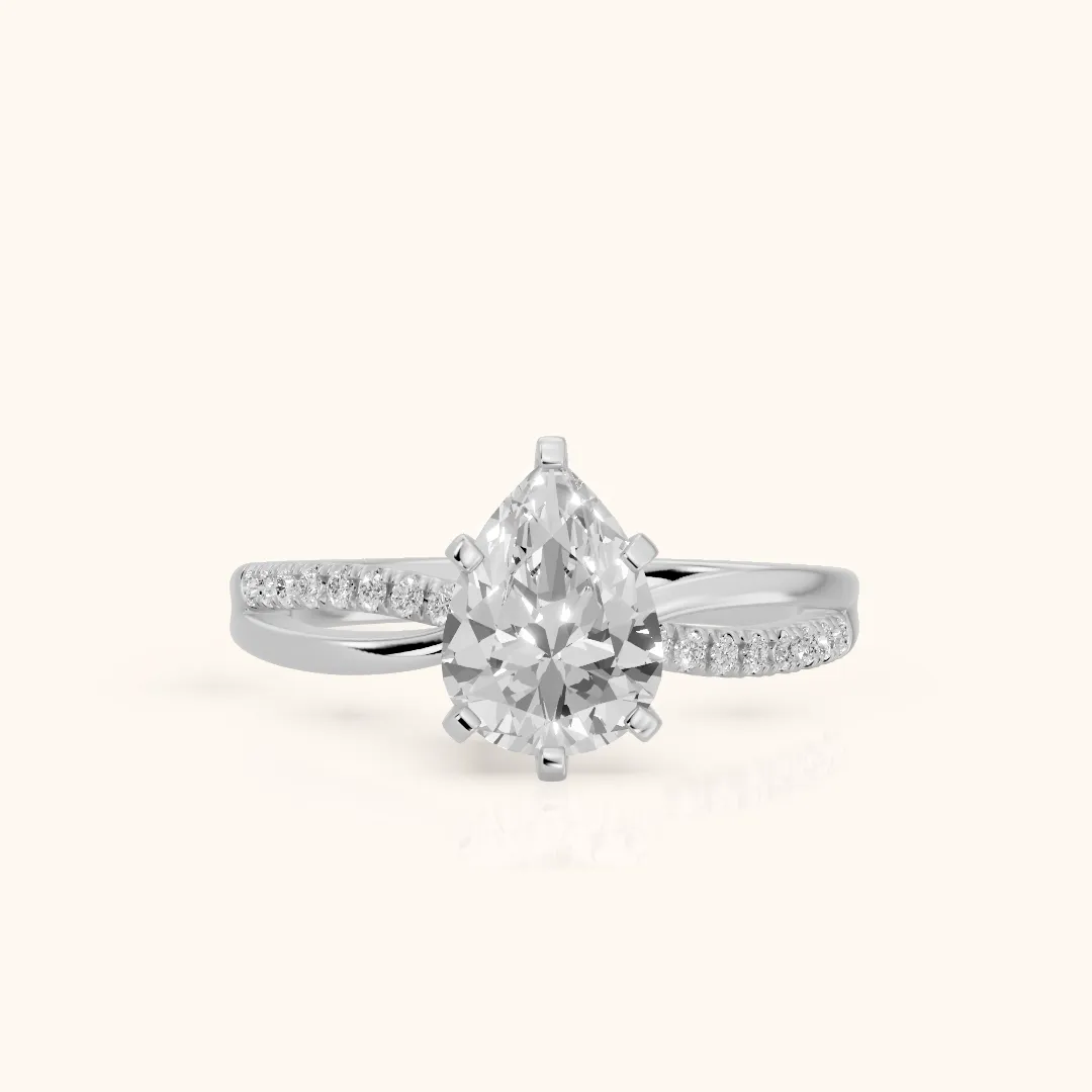 Alida Split Shank Pavé Pear Diamond Engagement Ring in Platinum — view 2