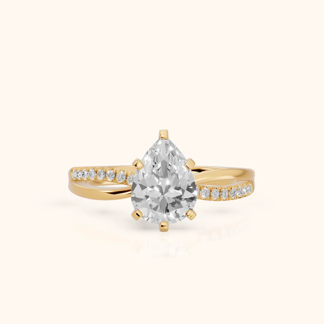 Alida Split Shank Pavé Pear Diamond Engagement Ring in Yellow Gold — view 2