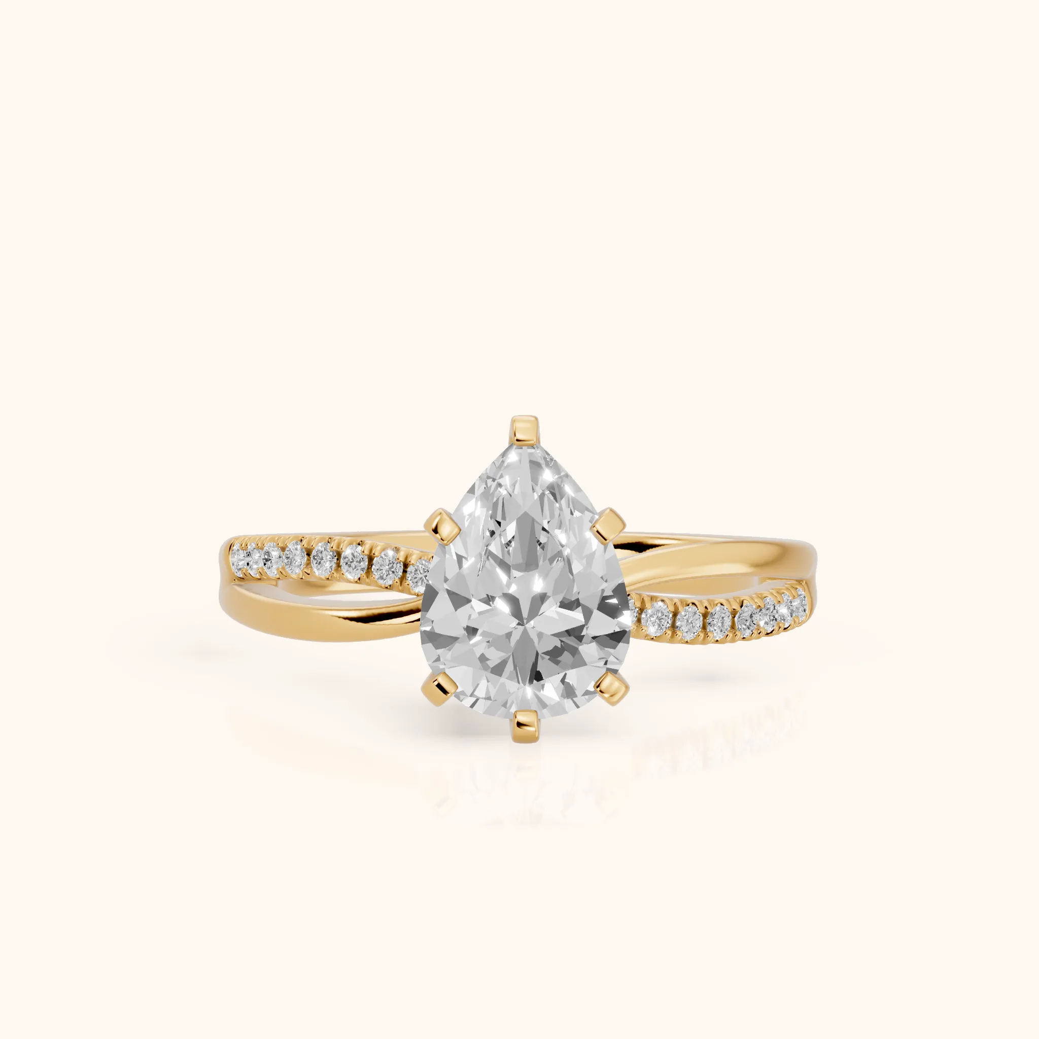Alida Split Shank Pavé Pear Diamond Engagement Ring in Yellow Gold — view 1