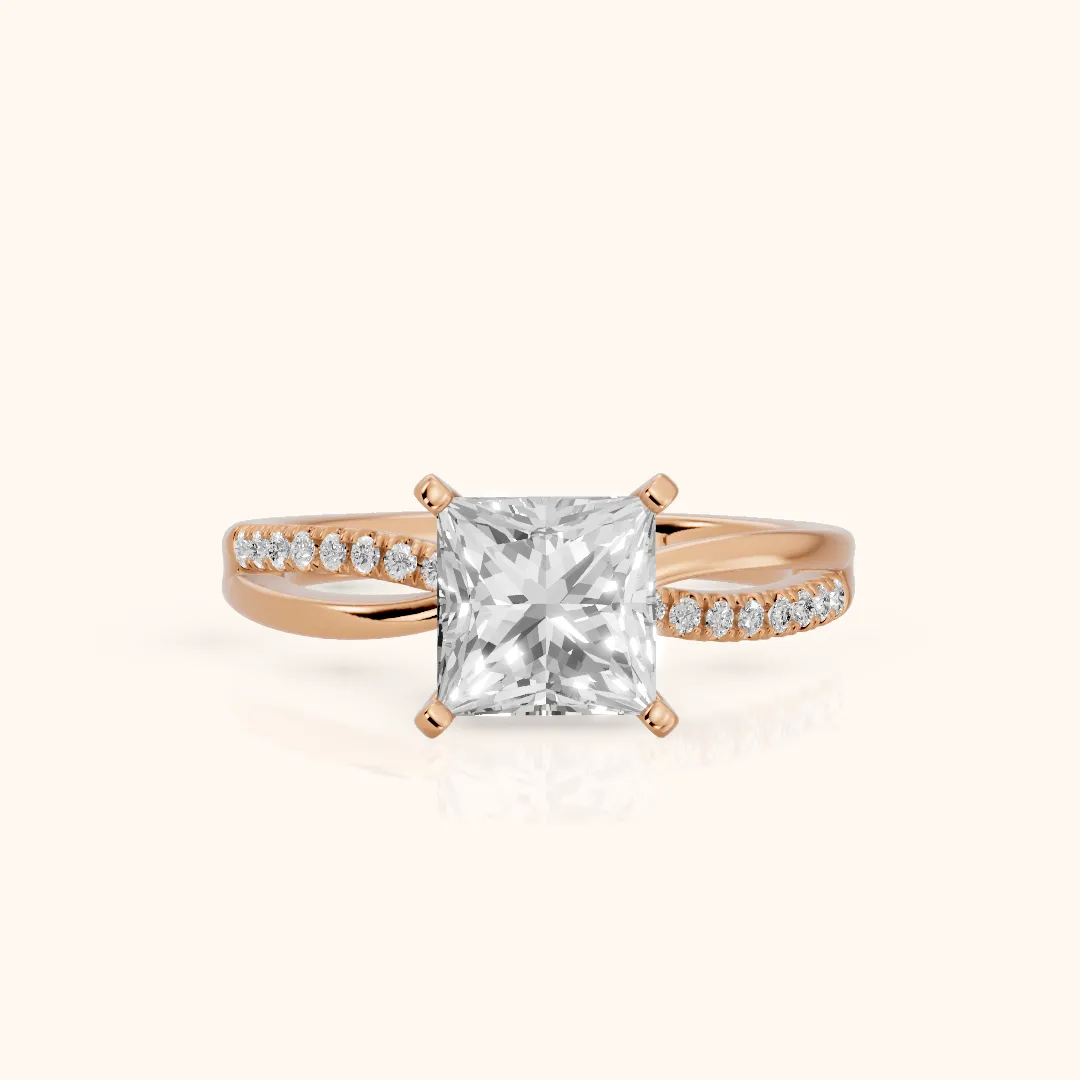 Alida Split Shank Pavé Princess Diamond Engagement Ring in Rose Gold — view 2