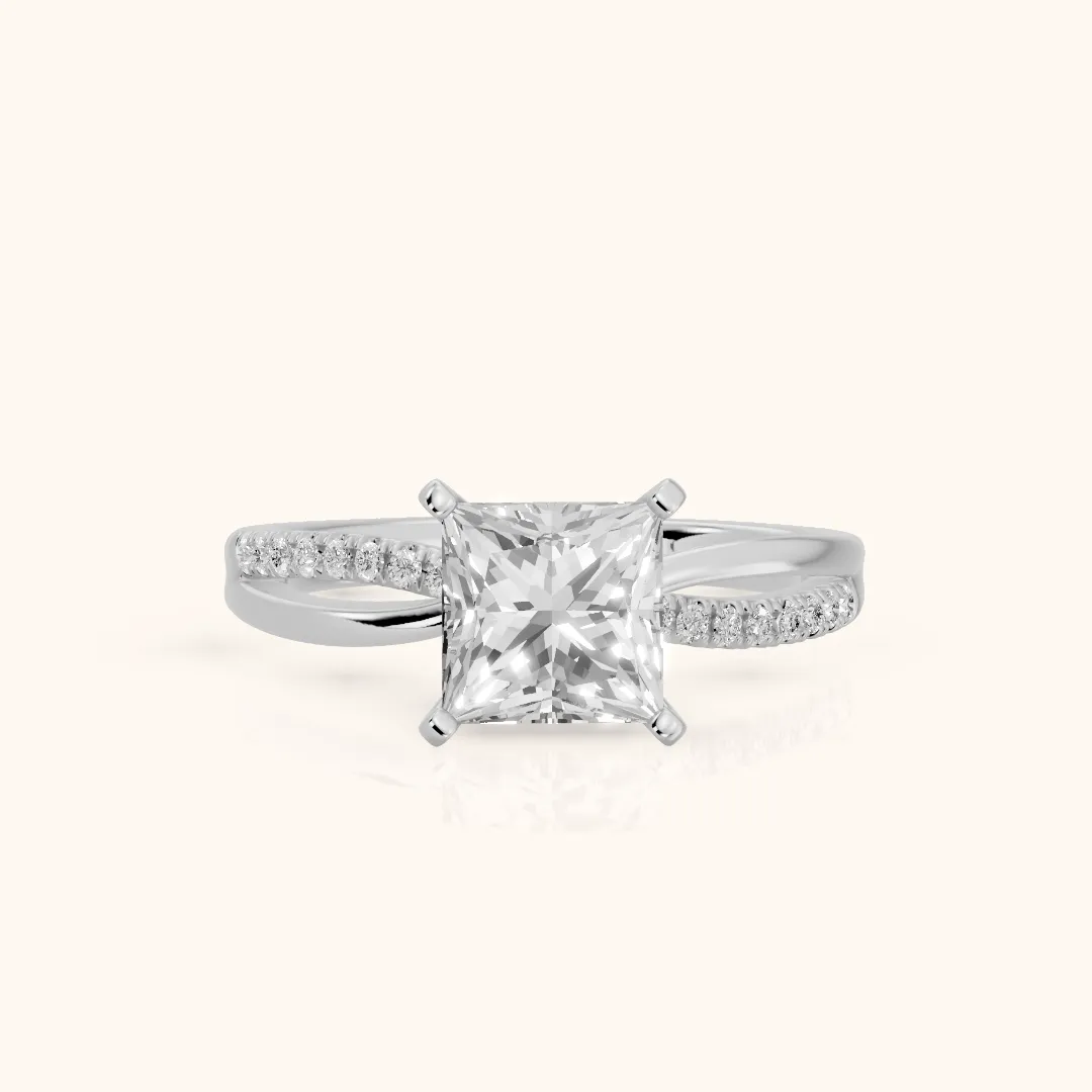 Alida Split Shank Pavé Princess Diamond Engagement Ring in Silver — view 2