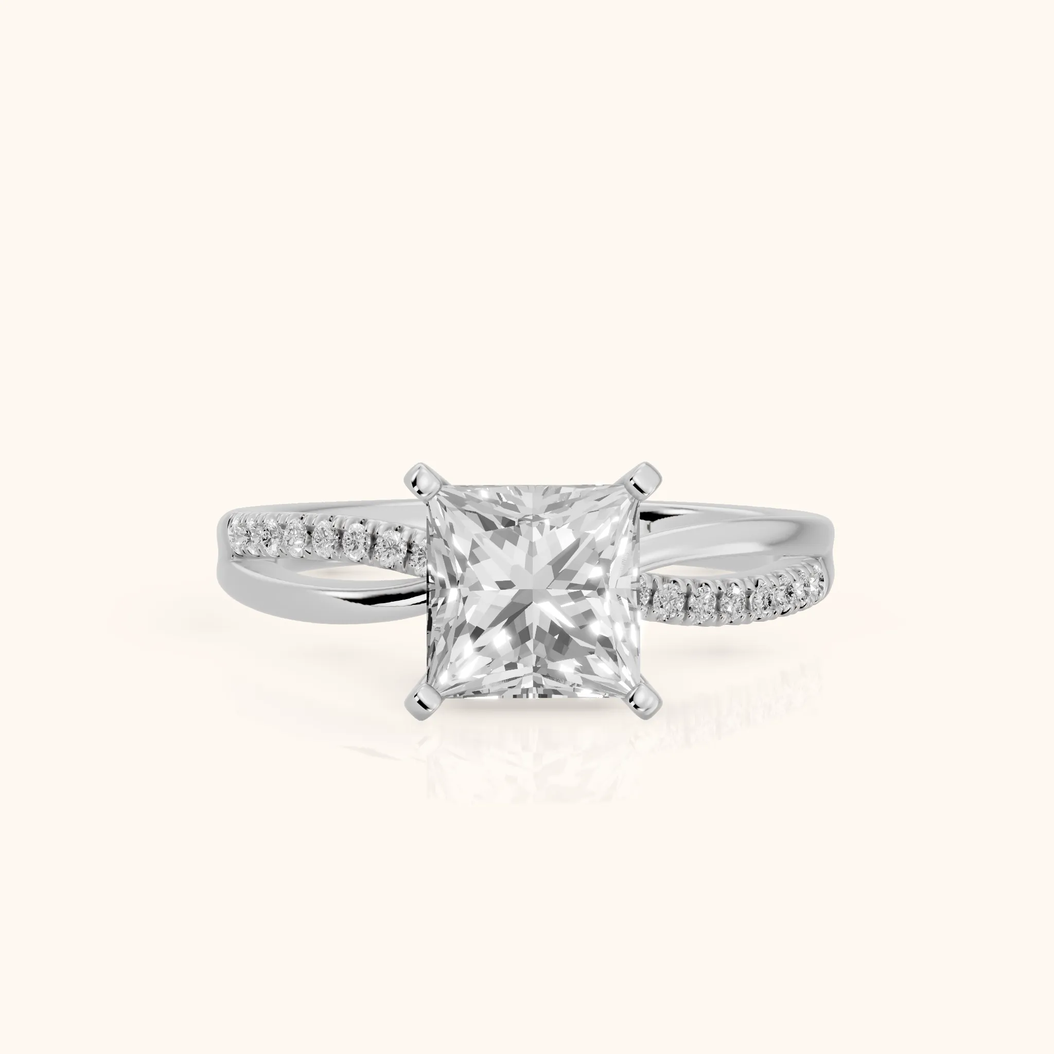 Alida Split Shank Pavé Princess Diamond Engagement Ring in Silver — view 1