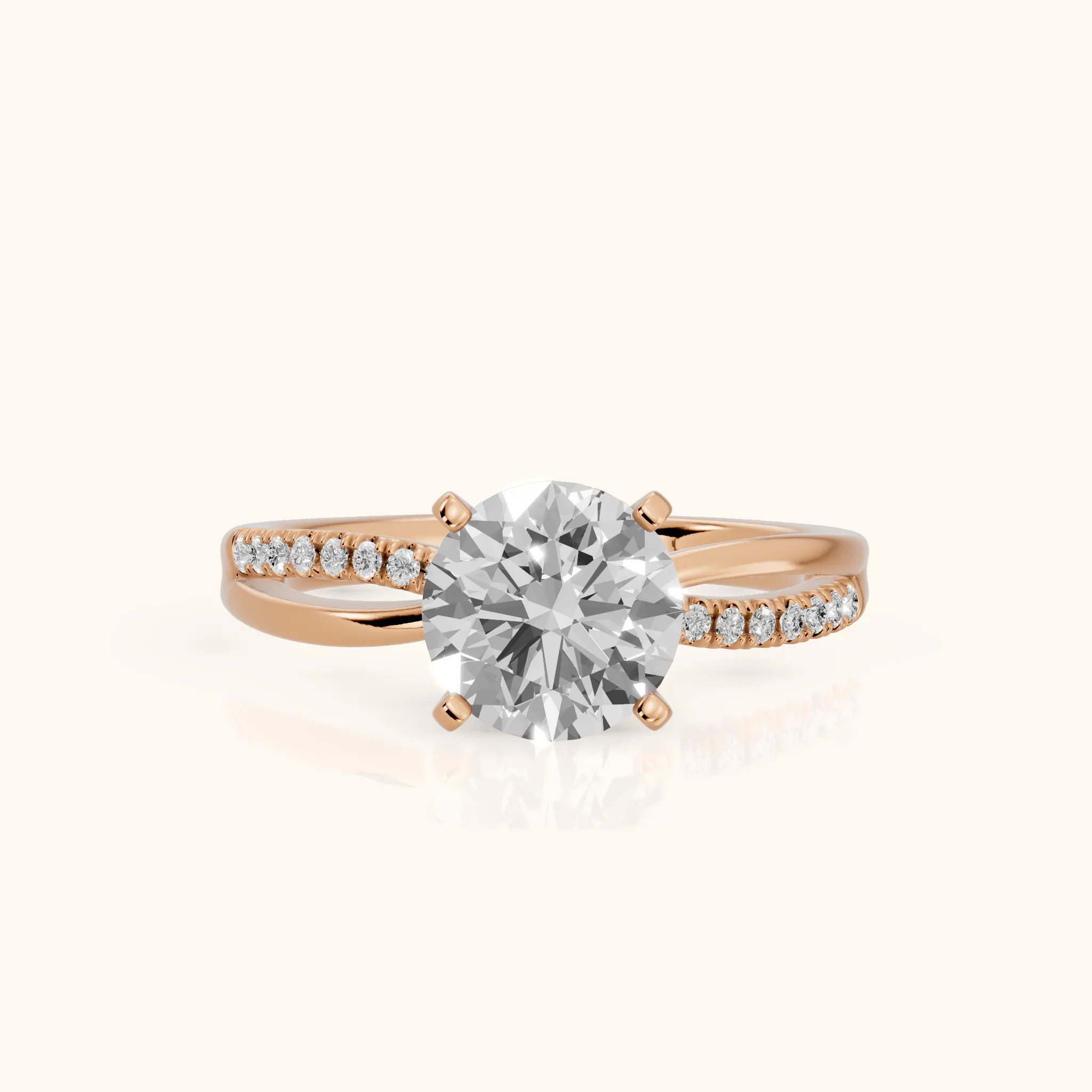 Alida Split Shank Pavé Round Diamond Engagement Ring in Rose Gold — view 1