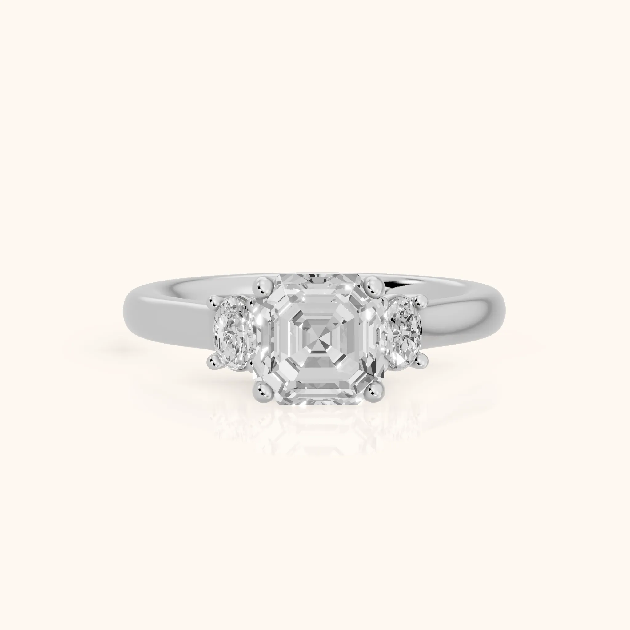 Alya Three-Stone Cathedral Asscher Diamond Engagement Ring in Silver — view 1