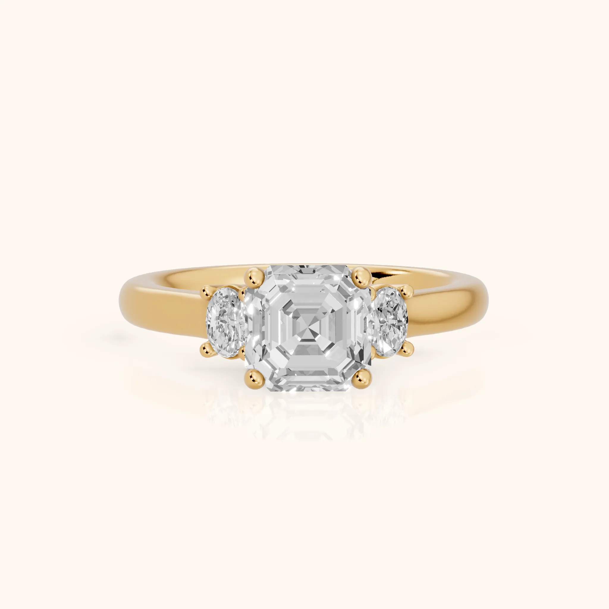 Alya Three-Stone Cathedral Asscher Diamond Engagement Ring in Yellow Gold — view 1