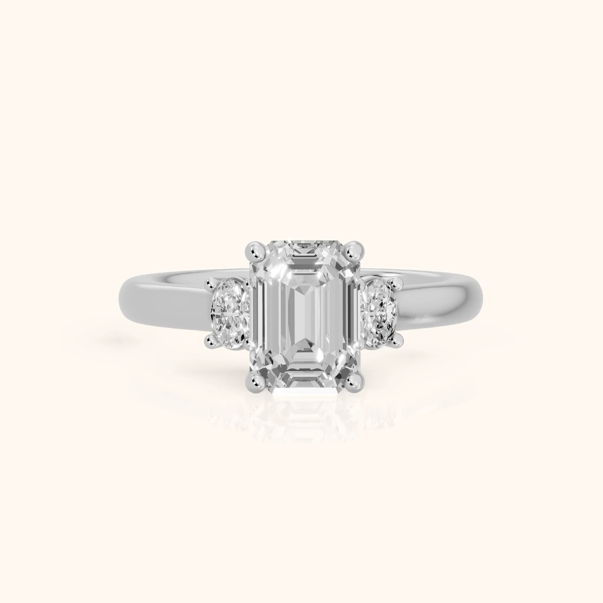 Alya Three-Stone Cathedral Emerald Diamond Engagement Ring in Silver — view 1