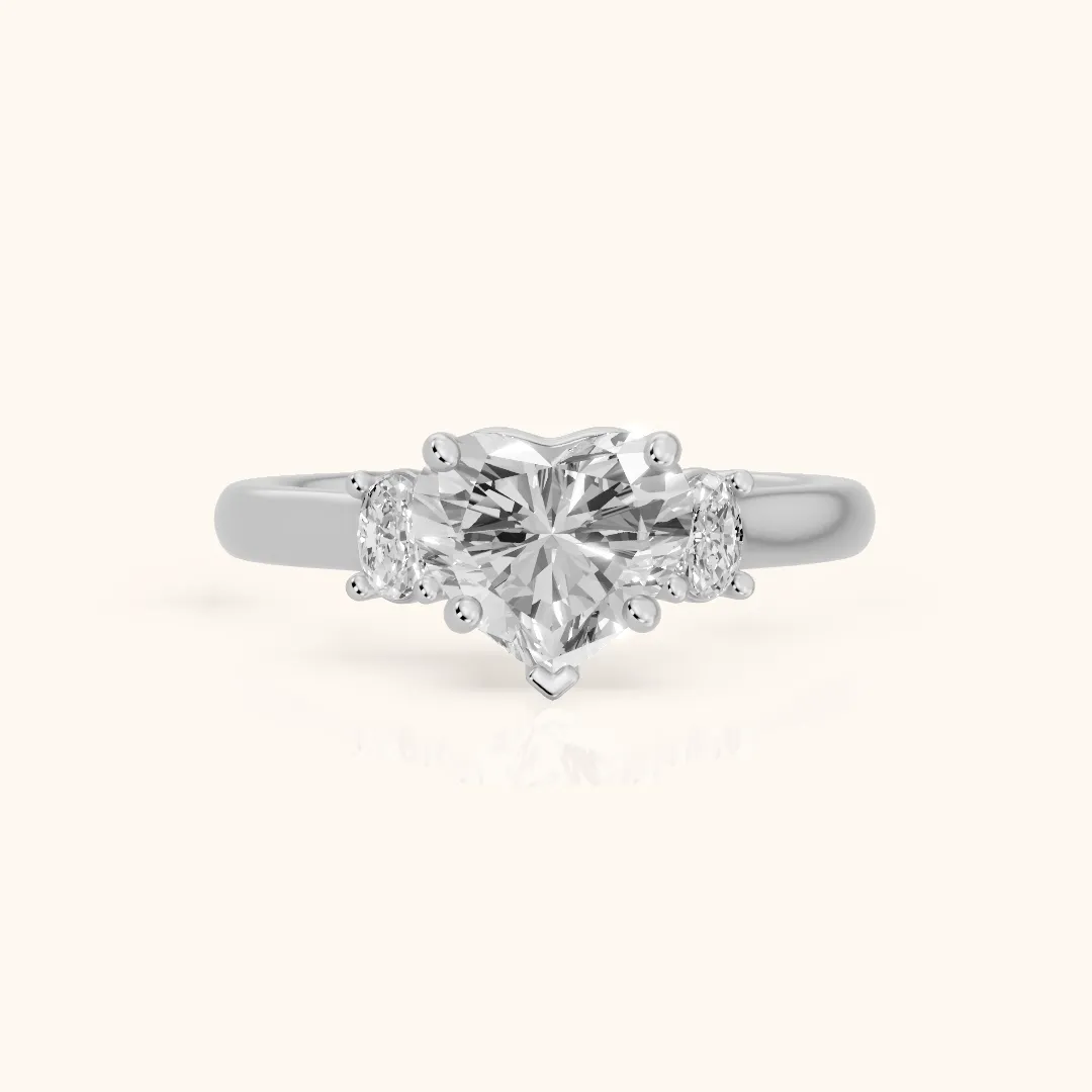 Alya Three-Stone Cathedral Heart Diamond Engagement Ring in Silver — view 2