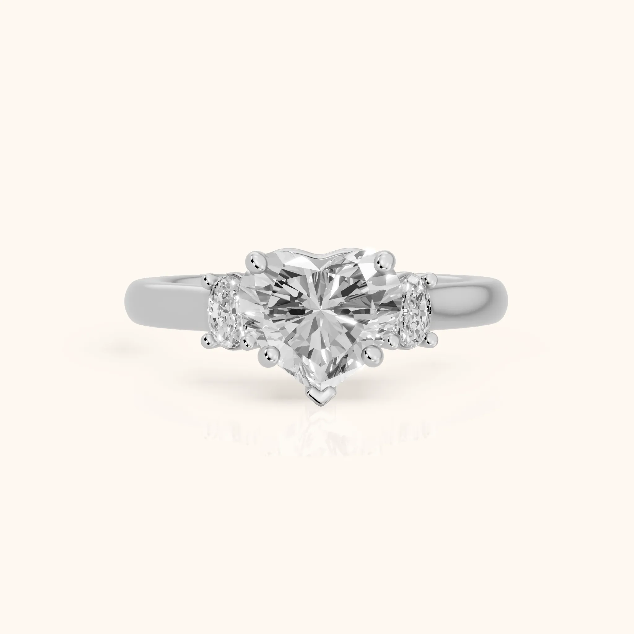 Alya Three-Stone Cathedral Heart Diamond Engagement Ring in Silver — view 1