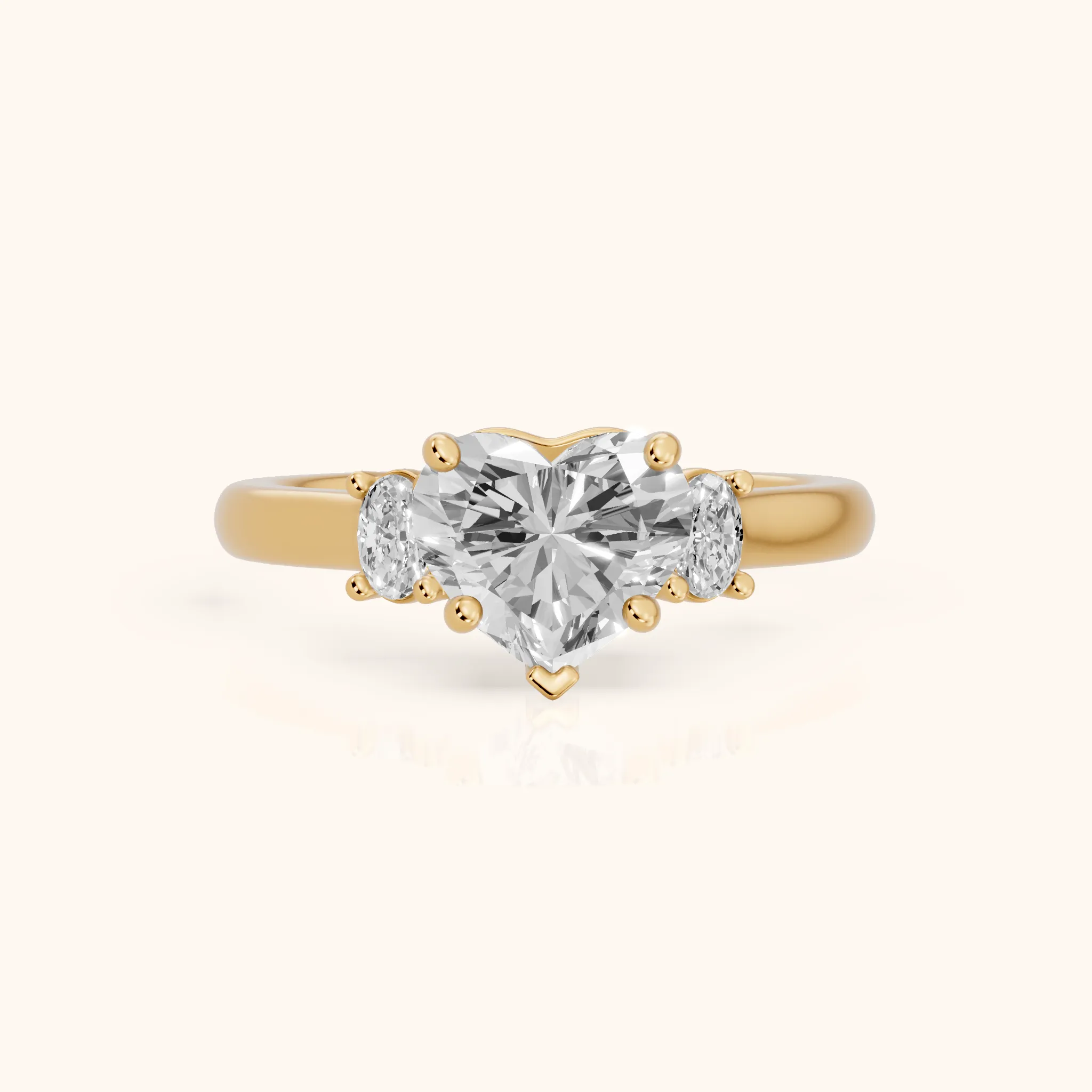 Alya Three-Stone Cathedral Heart Diamond Engagement Ring in Yellow Gold — view 1