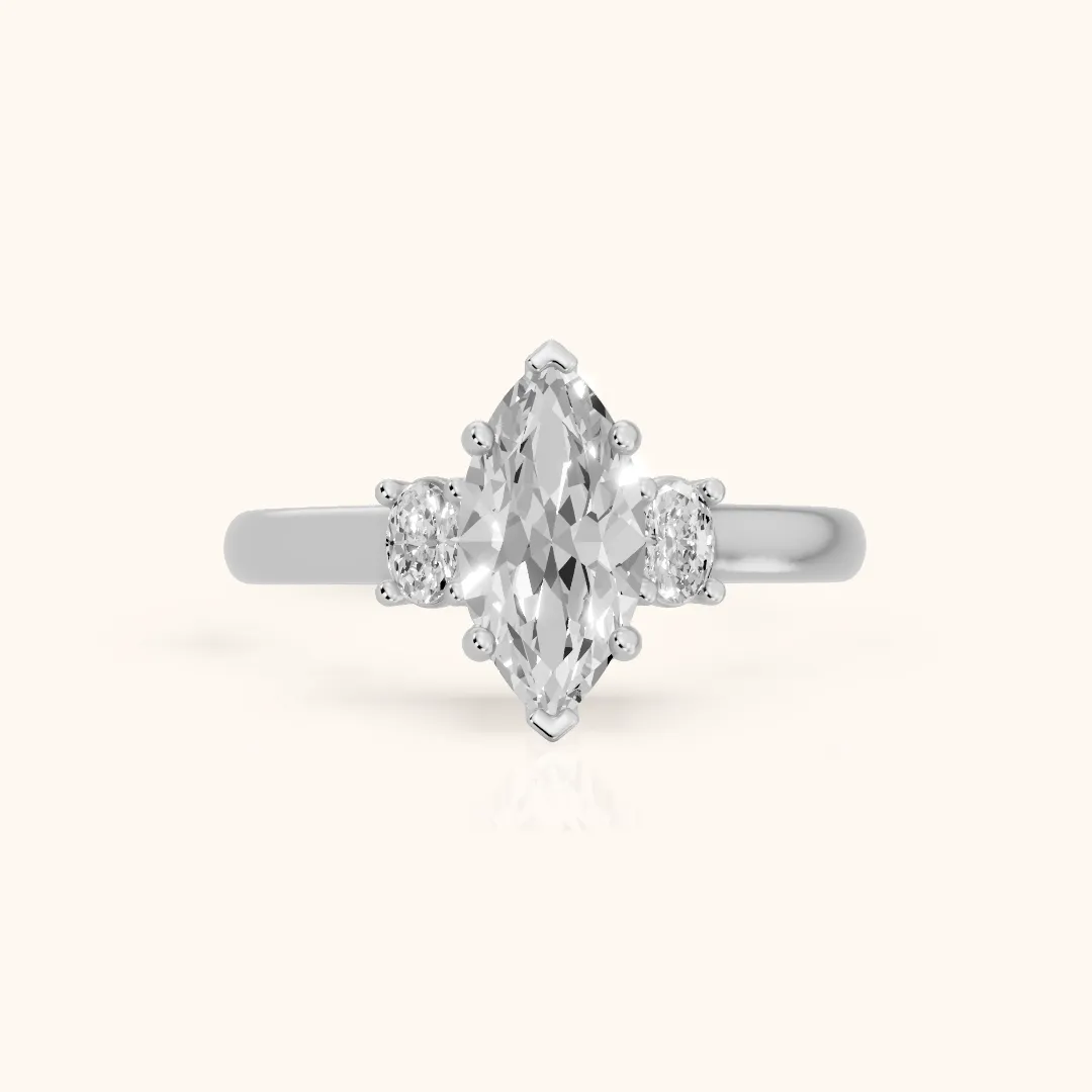 Alya Three-Stone Cathedral Marquise Diamond Engagement Ring in Silver — view 2