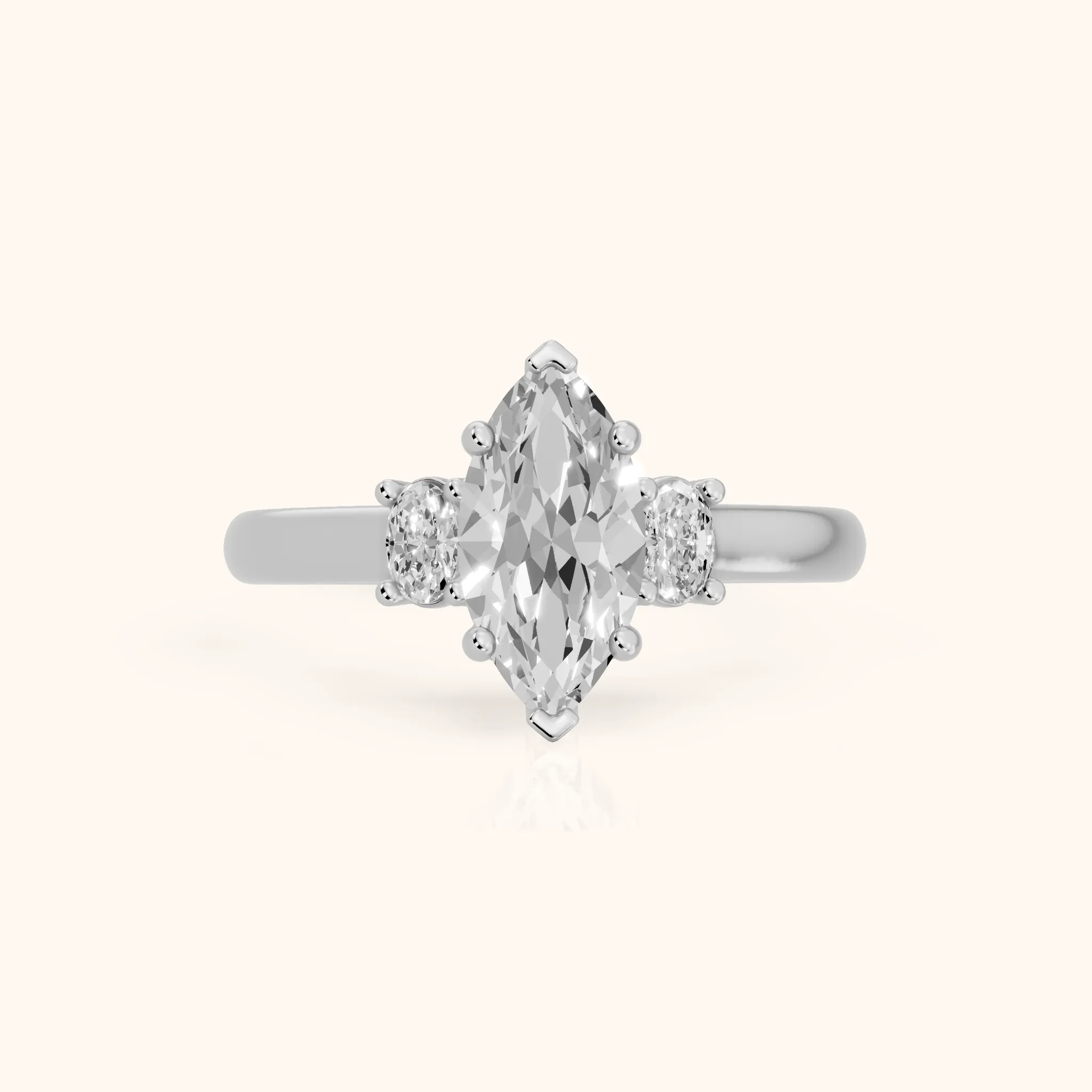 Alya Three-Stone Cathedral Marquise Diamond Engagement Ring in Silver — view 1