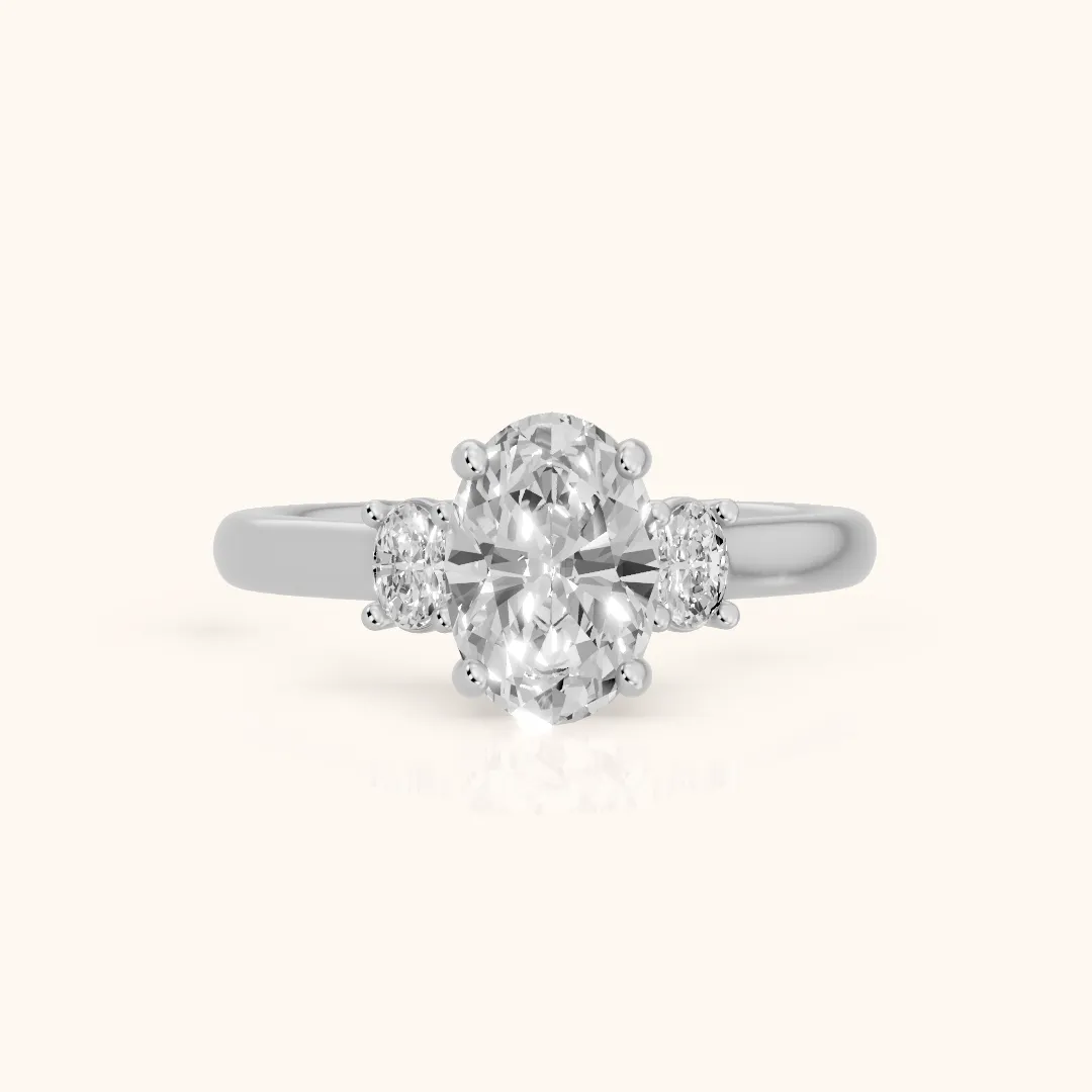 Alya Three-Stone Cathedral Oval Diamond Engagement Ring in Silver — view 2