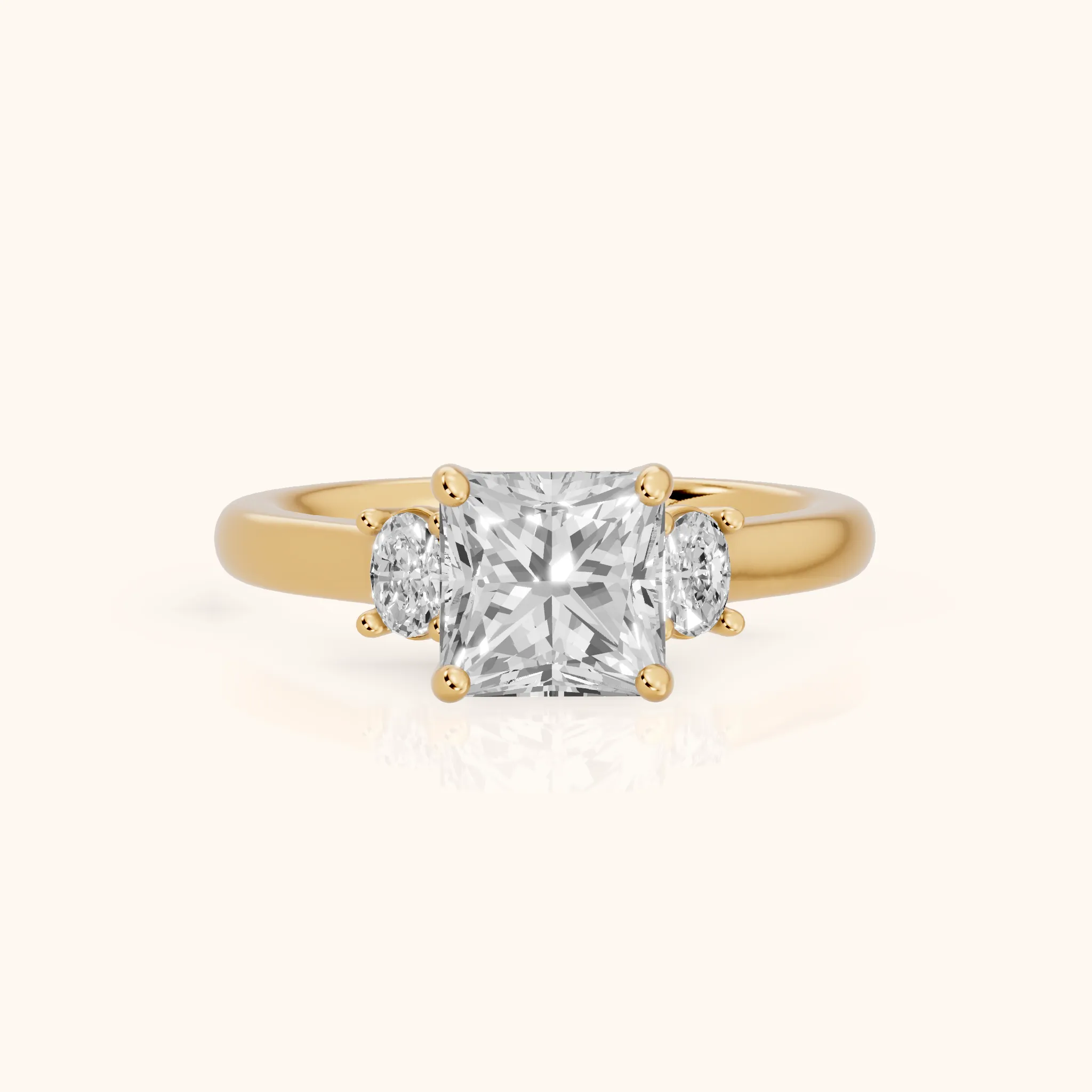 Alya Three-Stone Cathedral Princess Diamond Engagement Ring in Yellow Gold — view 1