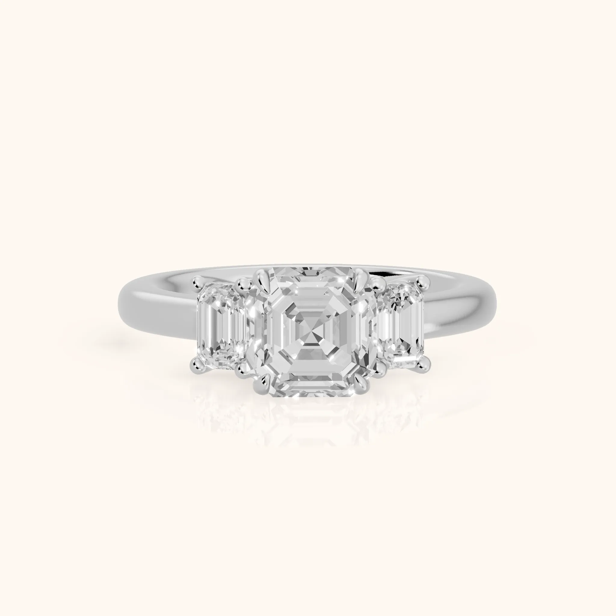 Babette Deco Three-Stone Asscher Diamond Engagement Ring in Silver — view 1