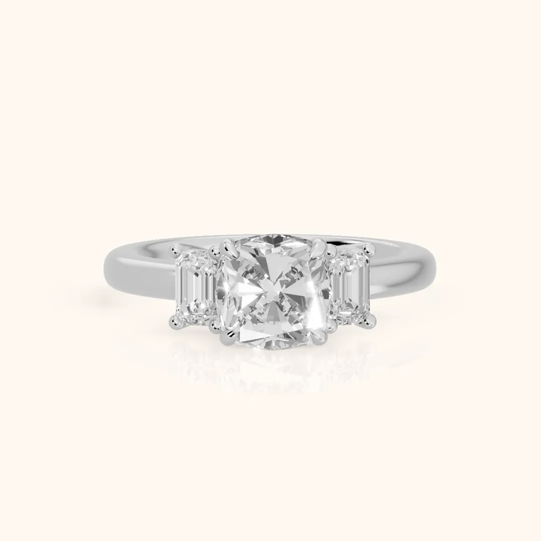 Babette Deco Three-Stone Cushion Diamond Engagement Ring in Silver — view 2