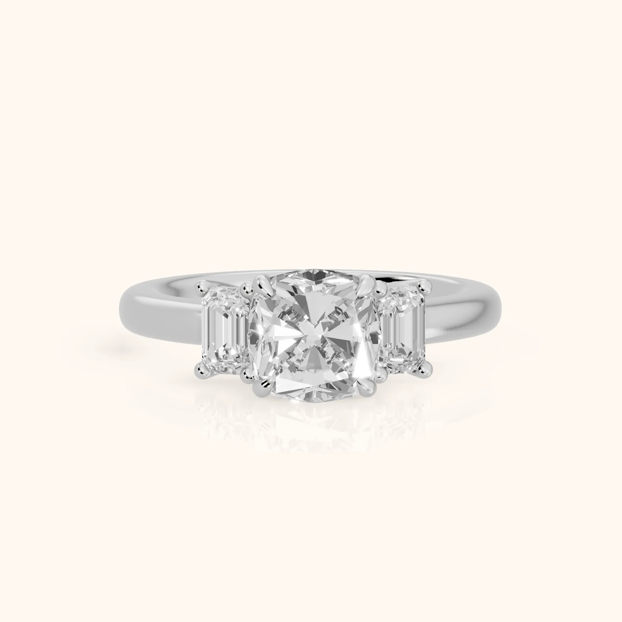 Babette Deco Three-Stone Cushion Diamond Engagement Ring in Silver — view 1