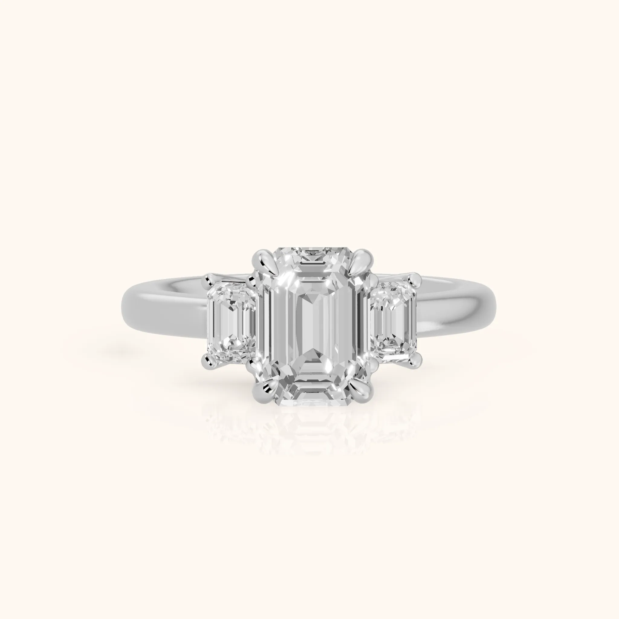 Babette Deco Three-Stone Emerald Diamond Engagement Ring in Silver — view 1