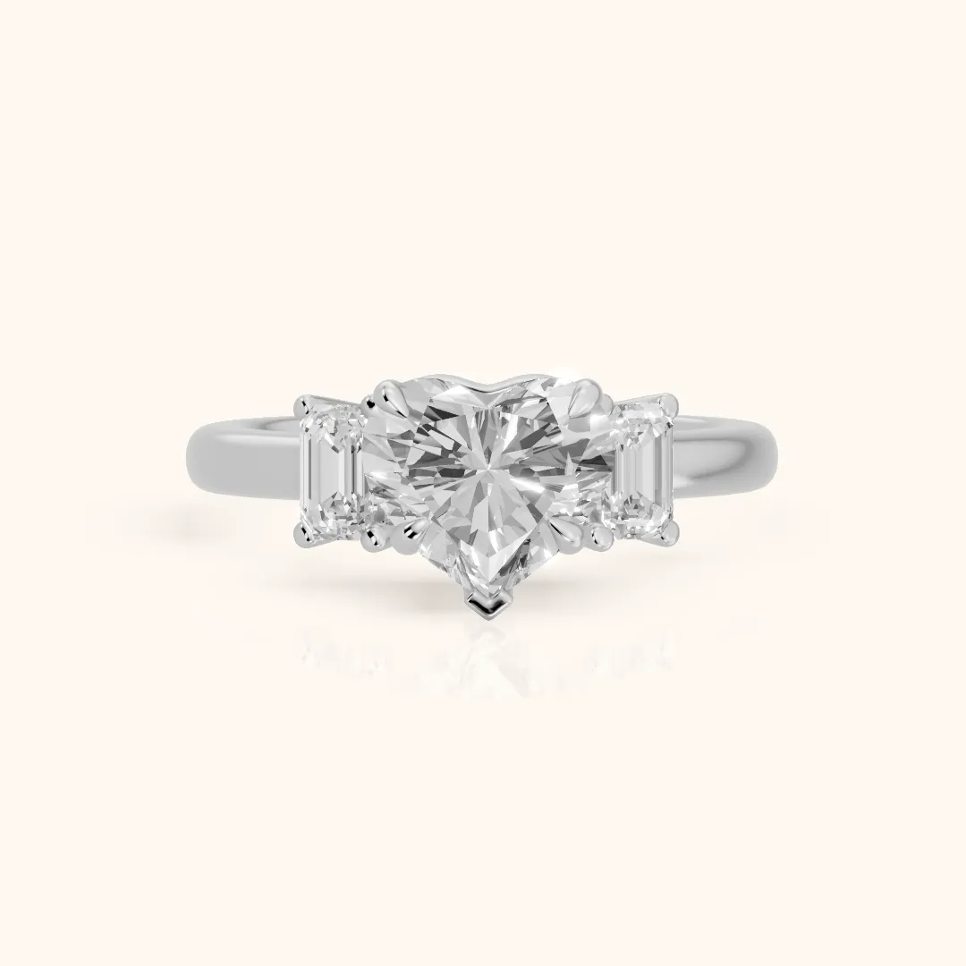 Babette Deco Three-Stone Heart Diamond Engagement Ring in Silver — view 2