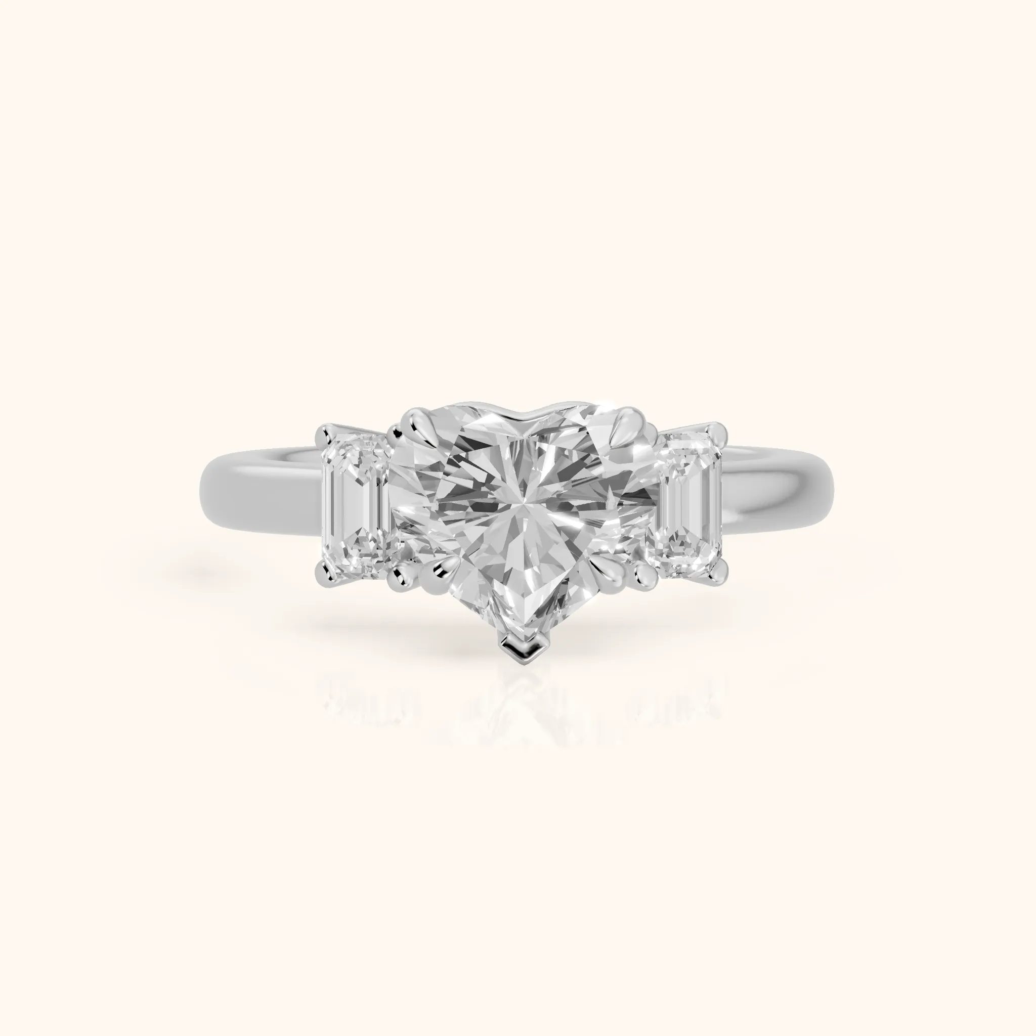 Babette Deco Three-Stone Heart Diamond Engagement Ring in Silver — view 1