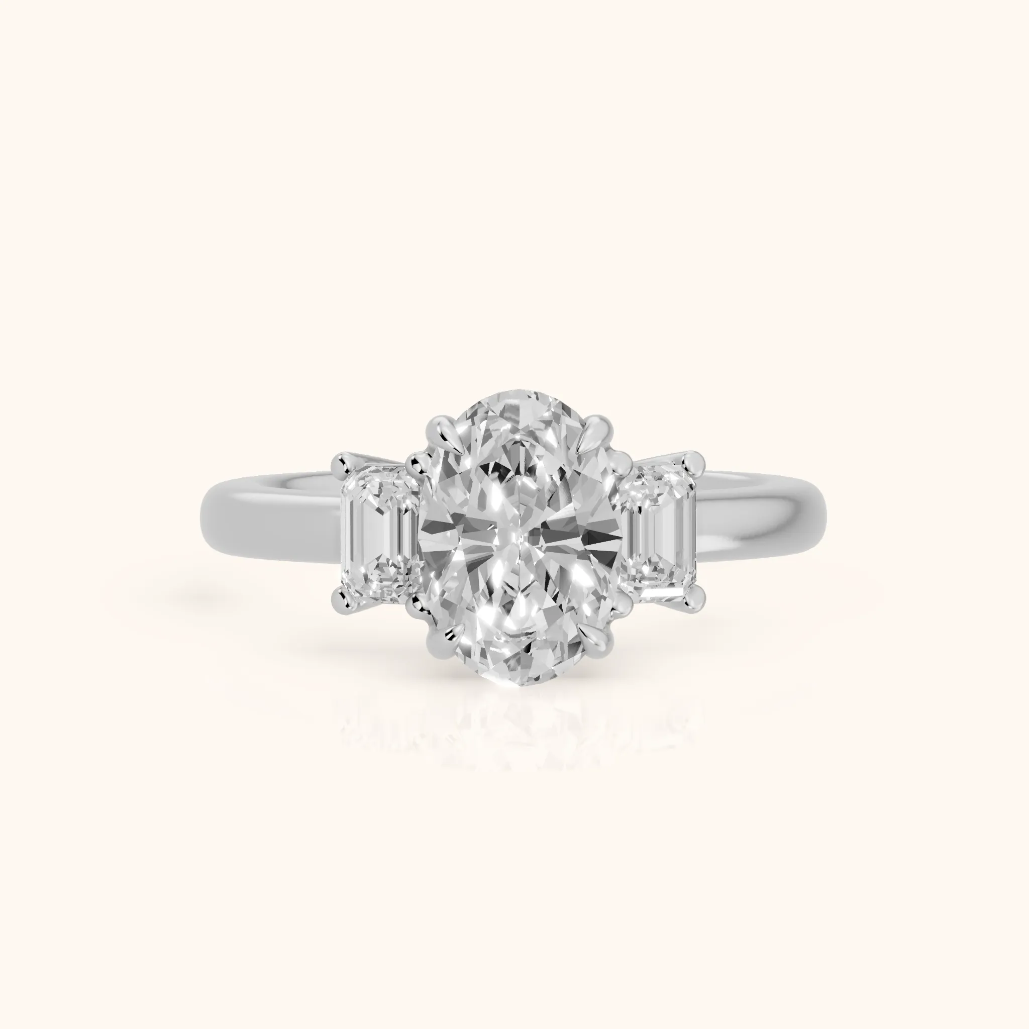 Babette Deco Three-Stone Oval Diamond Engagement Ring in Platinum — view 1