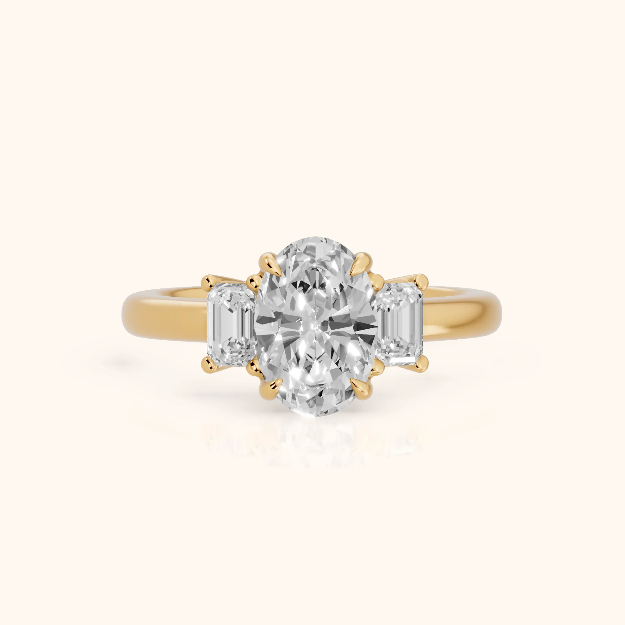 Babette Deco Three-Stone Oval Diamond Engagement Ring in Yellow Gold — view 1