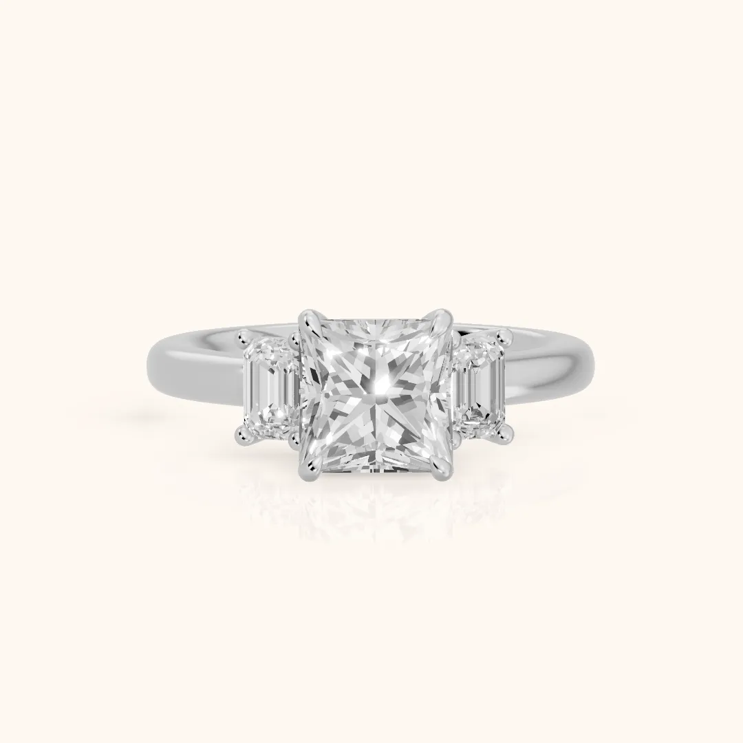 Babette Deco Three-Stone Princess Diamond Engagement Ring in Platinum — view 2