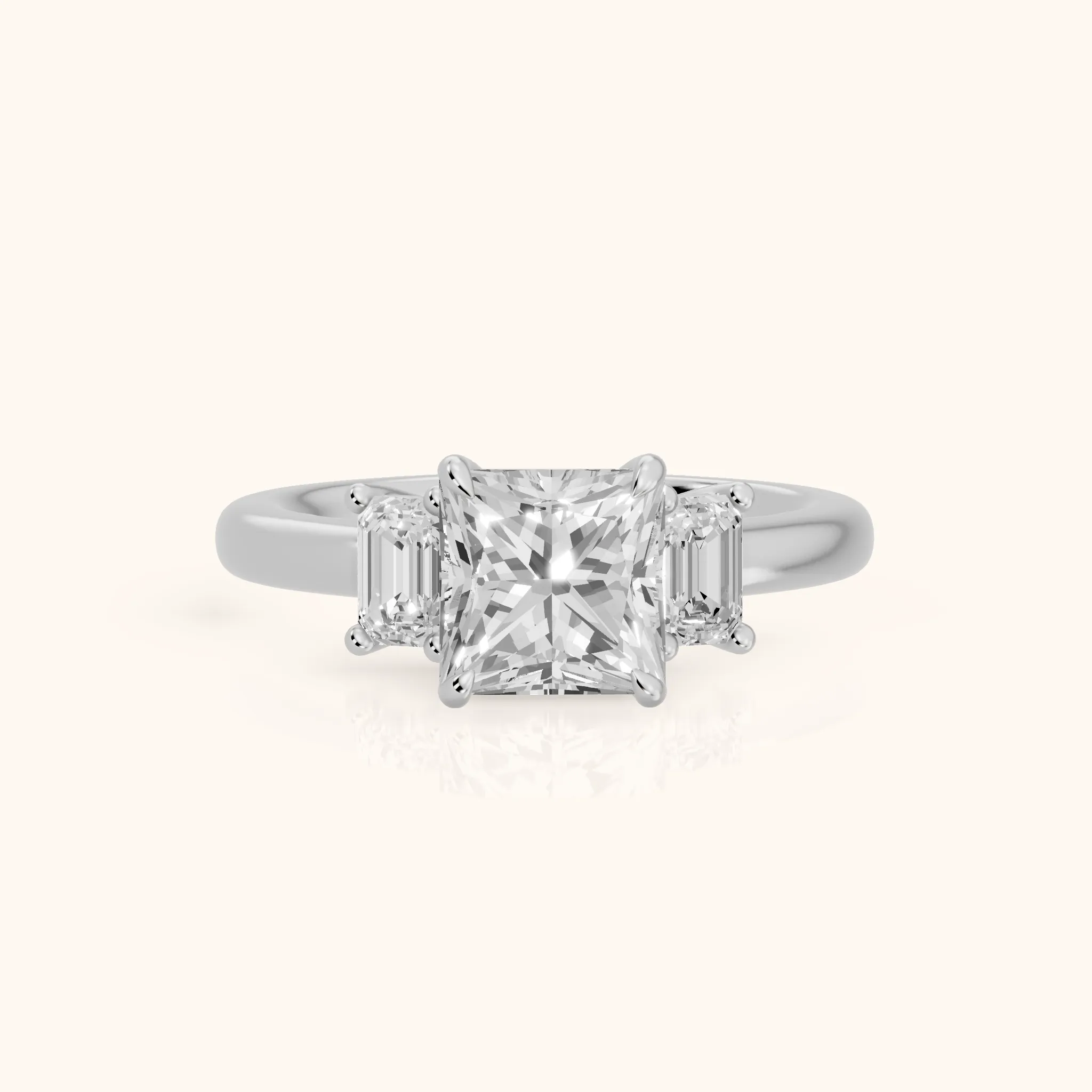Babette Deco Three-Stone Princess Diamond Engagement Ring in Platinum — view 1