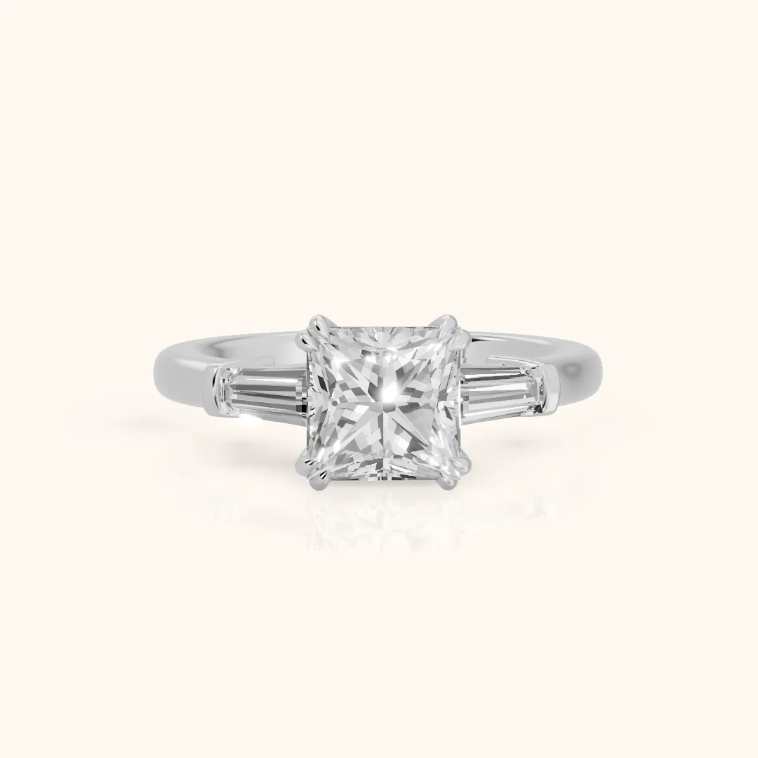 Betsy Baguette Three-Stone Princess Diamond Engagement Ring in White Gold — view 2