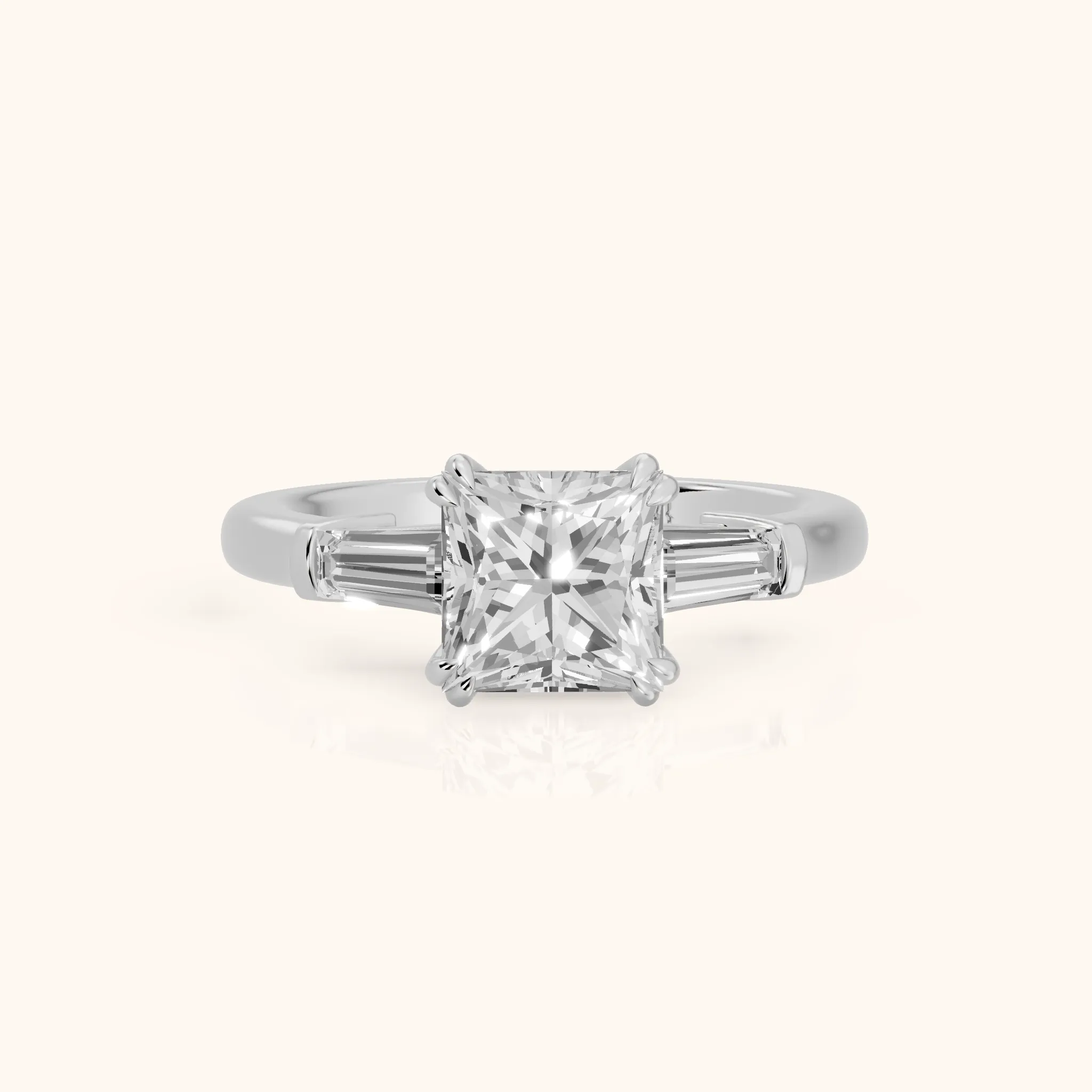 Betsy Baguette Three-Stone Princess Diamond Engagement Ring in White Gold — view 1