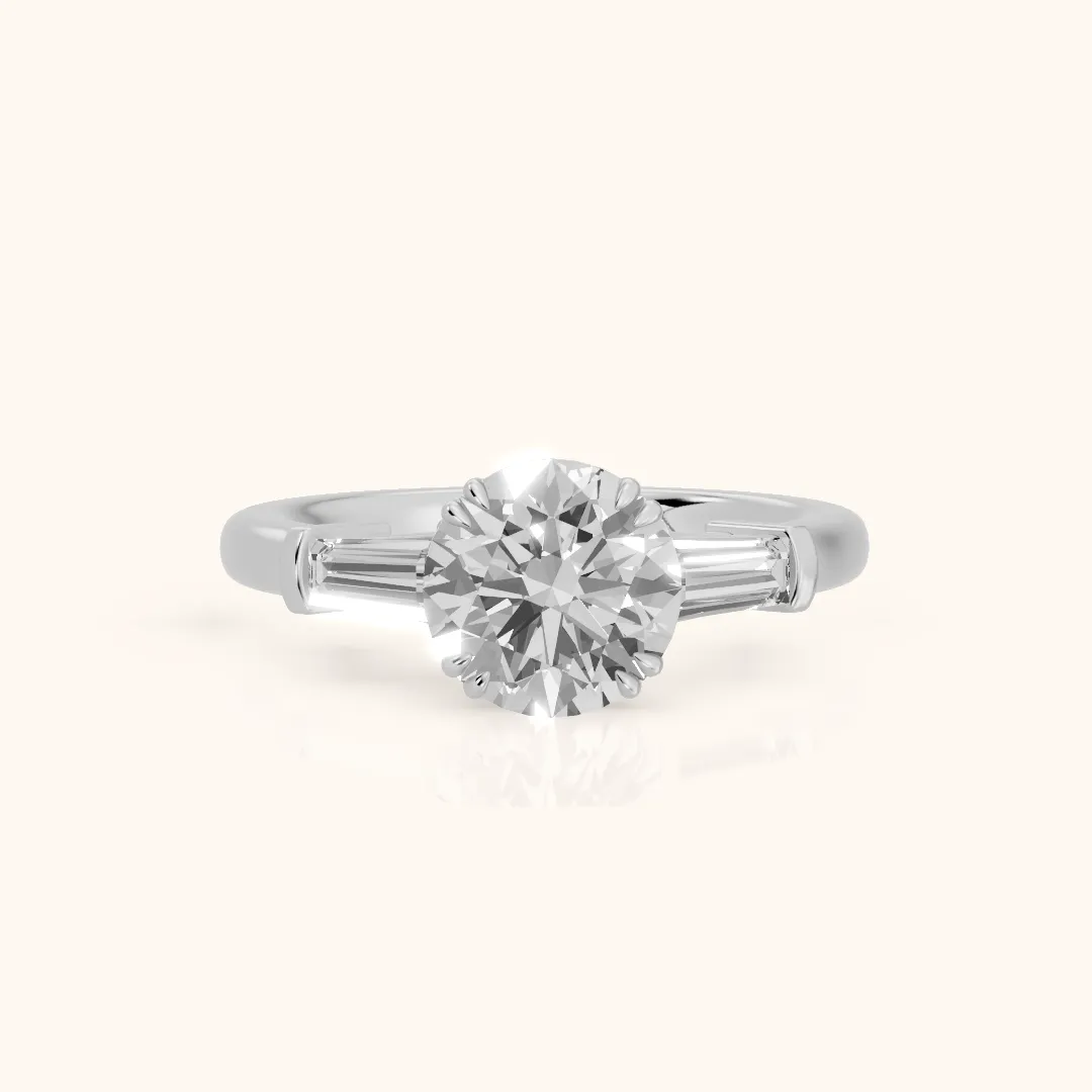 Betsy Baguette Three-Stone Round Diamond Engagement Ring in Silver — view 2
