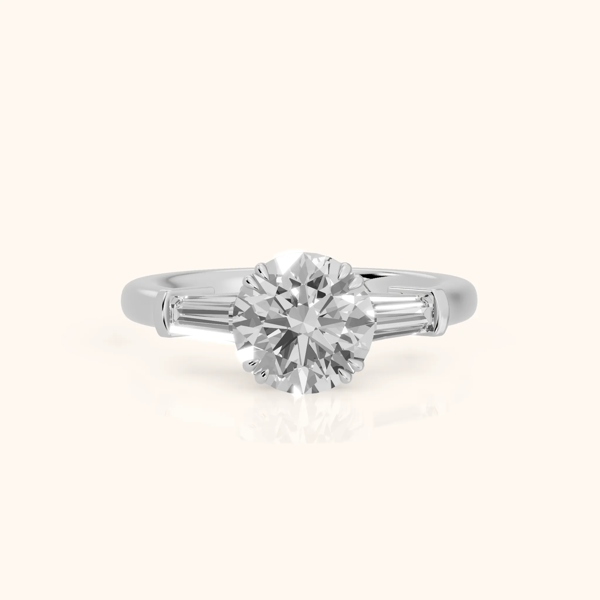 Betsy Baguette Three-Stone Round Diamond Engagement Ring in Silver — view 1